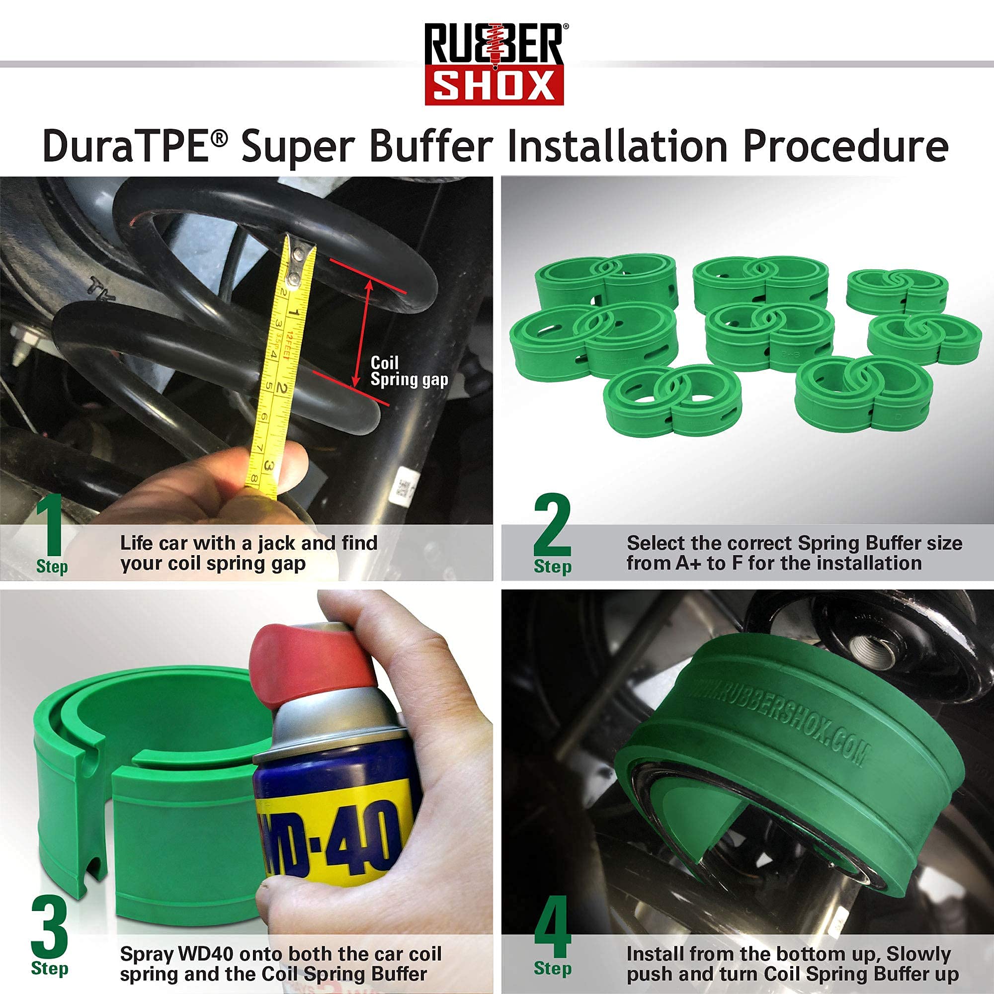 U.S. Rubbershox Duratpe Series Front-Rear Car Coil Spring Buffer Cushion/Automotive Suspension Shock Absorber Retainer Performance Booster Kit Universal Type A-F Vehicle Auto Parts (Csb Super, E)
