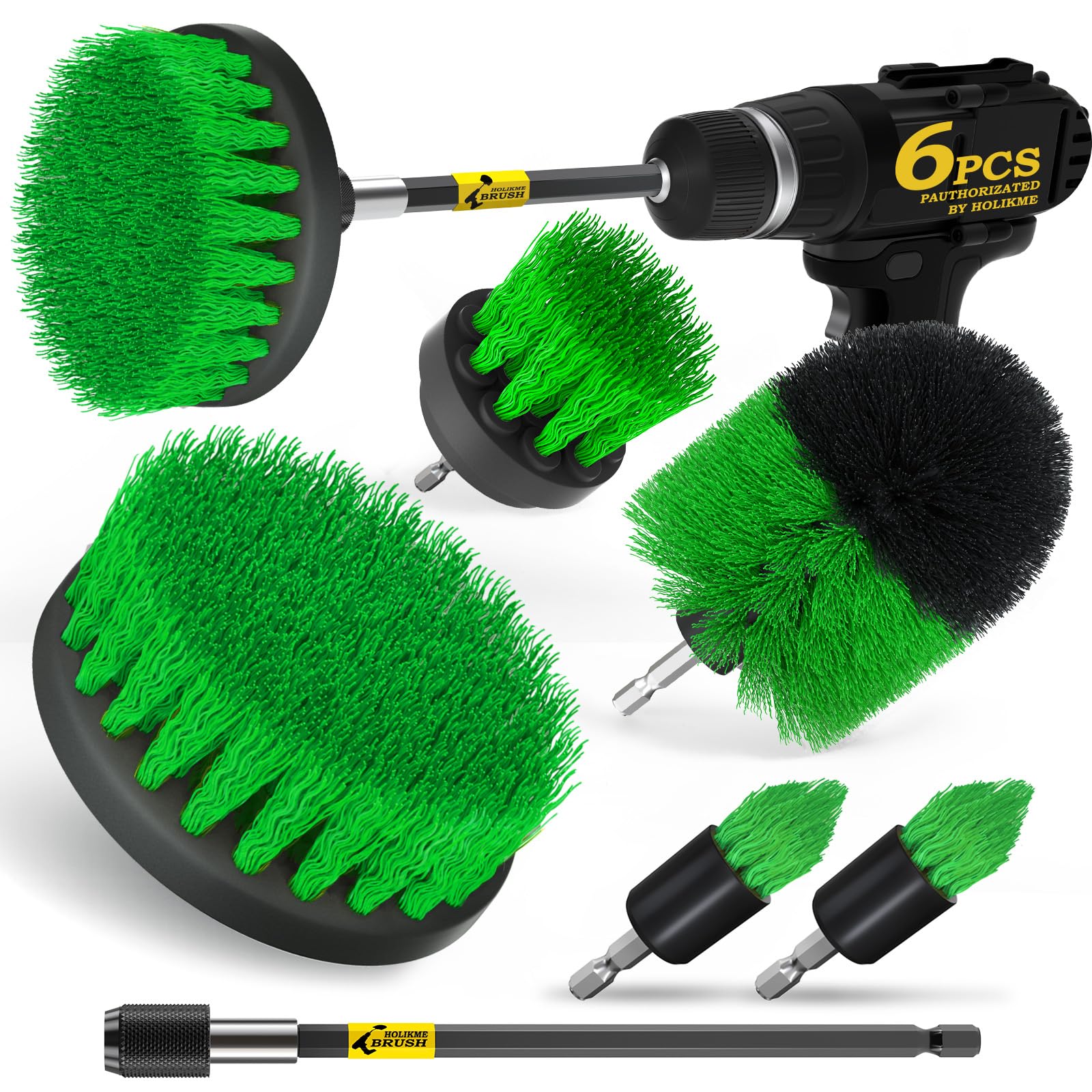 Holikme 6Pack Drill Brush Power Scrubber Cleaning Brush Extended Long Attachment Set All Purpose Drill Scrub Brushes Kit for Gro