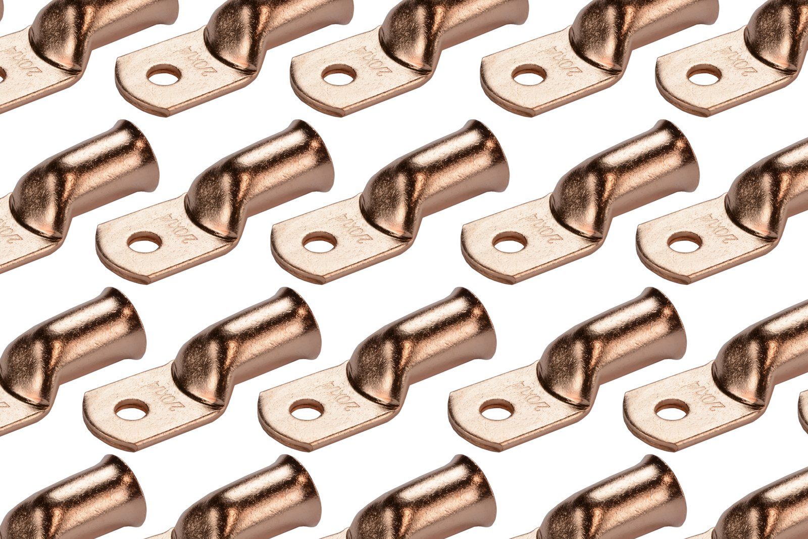 Temco 25 Pack Bare Copper Welding Battery Cable Ends, Lugs Terminal 2/0 Awg 1/4 '' Hole (6 Awg To 1/0 Awg Options Available)