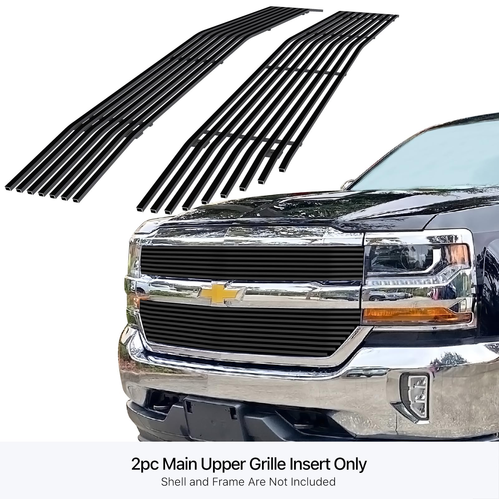 Aps Compatible With Chevy Silverado 1500 2016-2018 & Silverado 1500 Ld 19 Main Upper Stainless Steel Black 8X6 Horizontal Billet