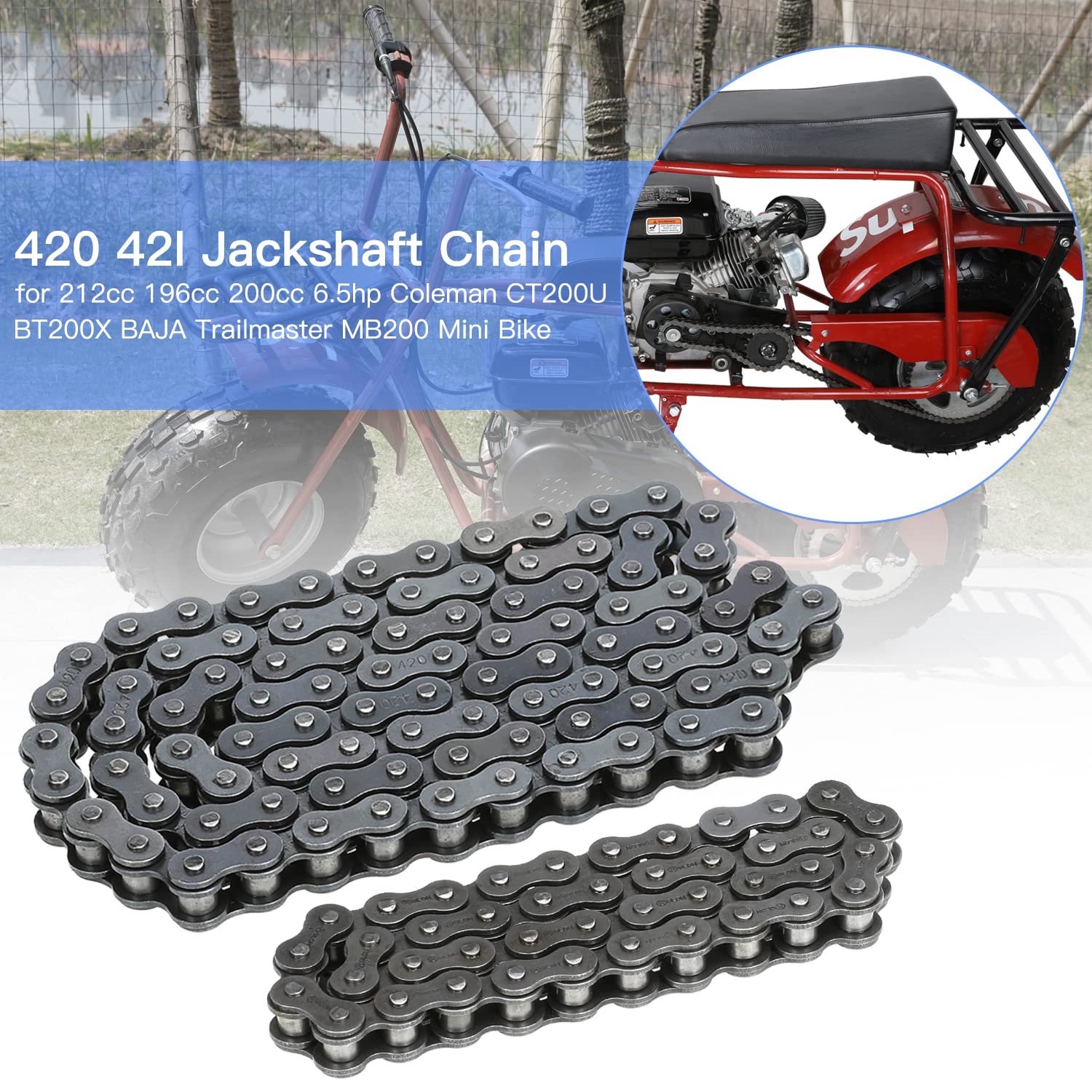 YOXUFA 420 Jackshaft Chain 42 Link + 90 Link with Chain Breaker for Coleman CT200U CT200U-EX BT200X Baja Warrior MB200 Massimo M