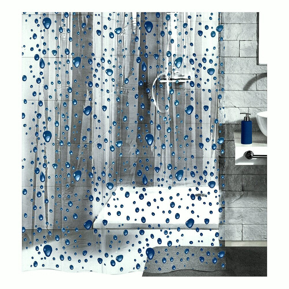 Kleine Wolke Peva Shower Curtain Liner Clear - With Dark Blue Bubbles - 70.9In X 78.7In