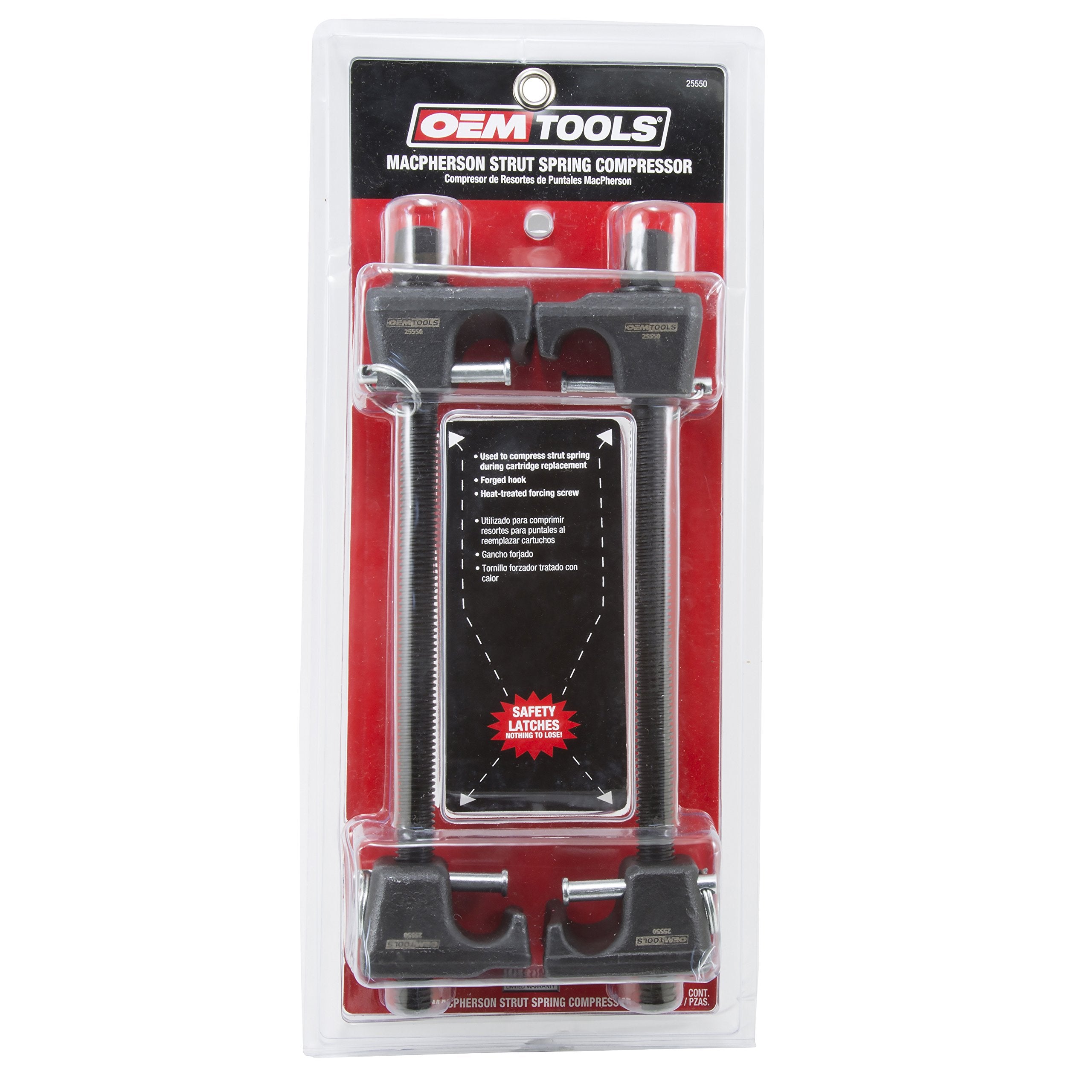 Oemtools 25550 Macpherson 10.75 Inch Strut Spring Compressor, Automotive Suspension System Maintenance Tool, 2-Piece Universal Spring Compressor Tools With 9.75 Inch Maximum Safe Opening, Forged Hooks