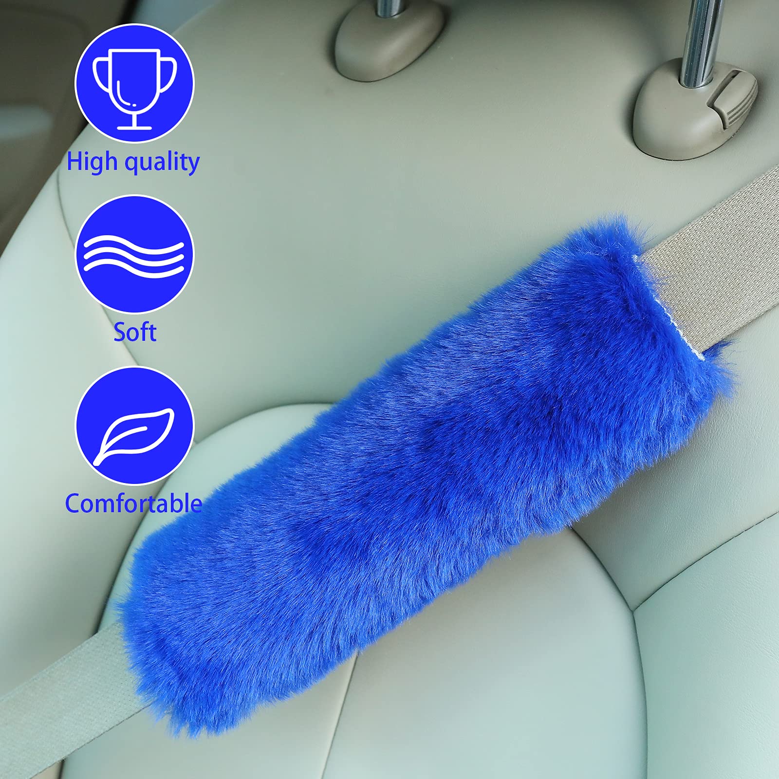 Boao 4 Pack Faux Sheepskin Car Seat Belt Pads Seatbelt Protector Soft Seat Belt Shoulder Strap Cover Comfort Harness Pad(Blue, 9