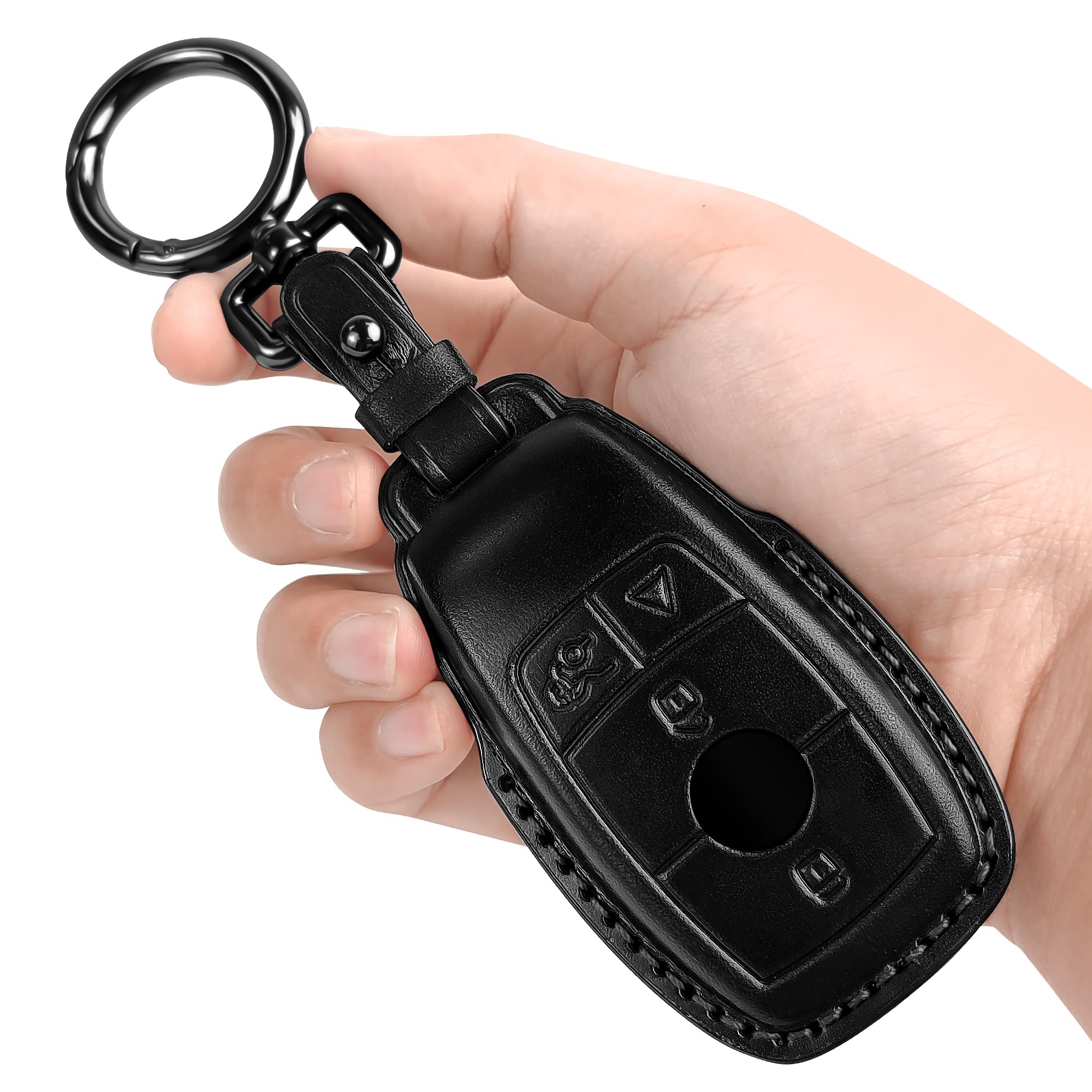 Tukellen Genuine Leather key fob Case with Keychain, protector for Mercedes Benz - Suitable for E/2017-2023, S/2018-2021, A/2019-2023, C, G Class - Black -Like New