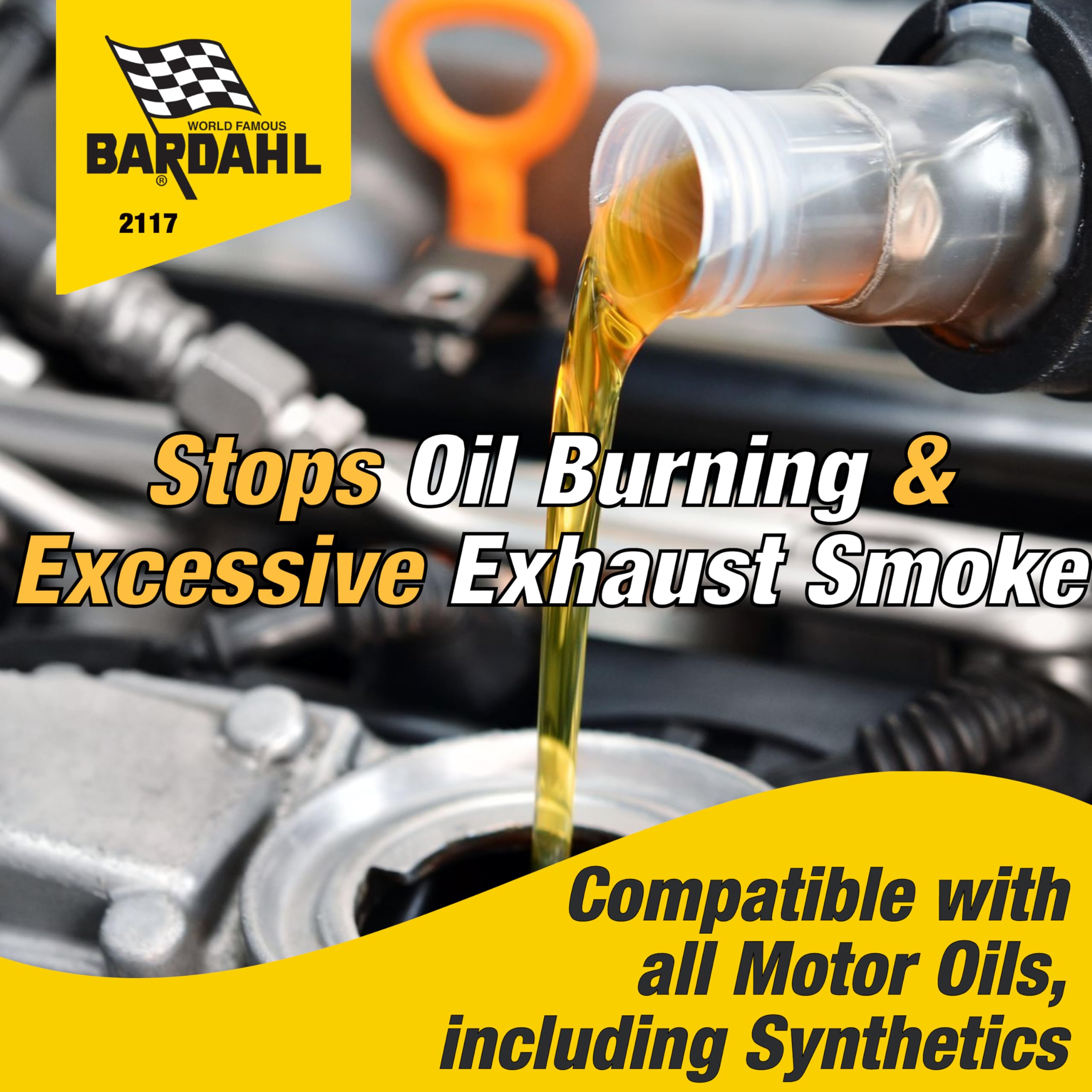 Bardahl 2117 Nosmoke + Stopleak Motor Oil Additive - Treatment For Oil Burning & Excessive Exhaust Smoke - Engine Oil Leak Seale
