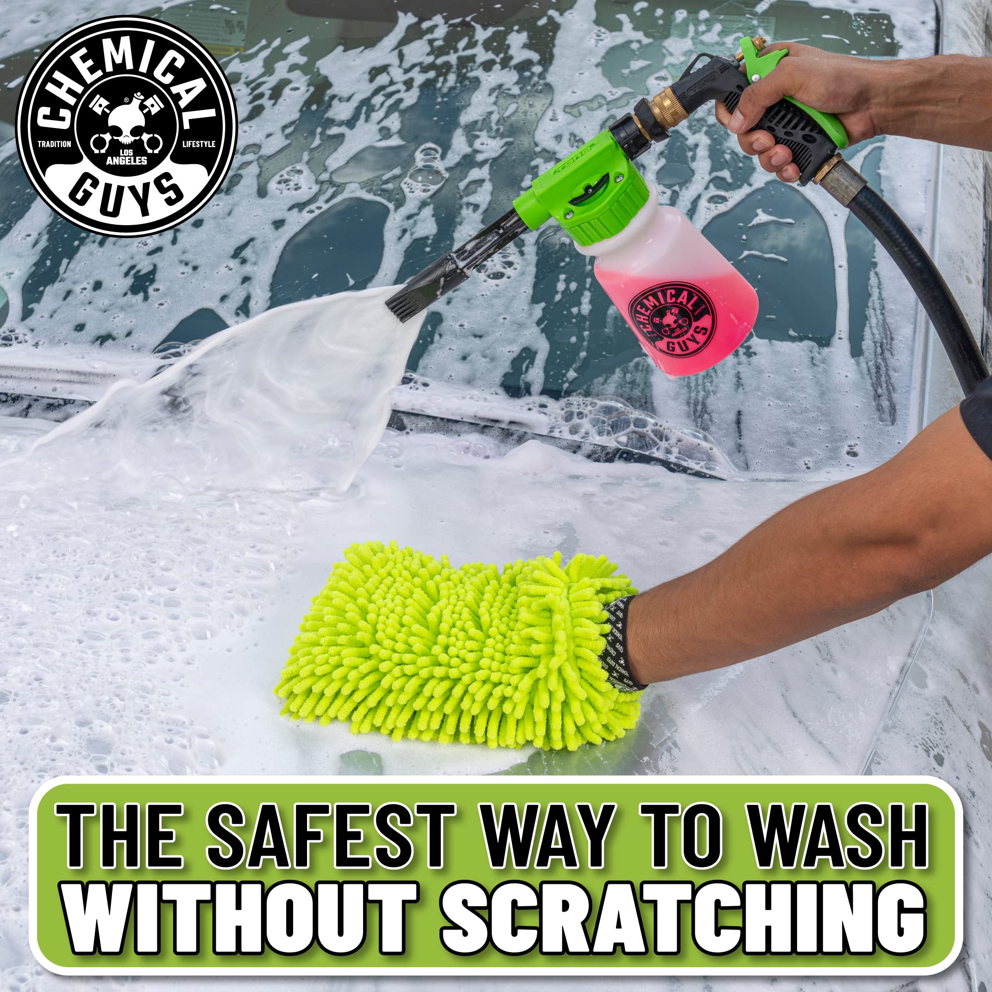 Chemical Guys Foam Blaster 6 Foam Car Wash Gun And Chenille Premium Scratch-Free Microfiber Wash Mitt, Lime Green - (Car Wash Fo