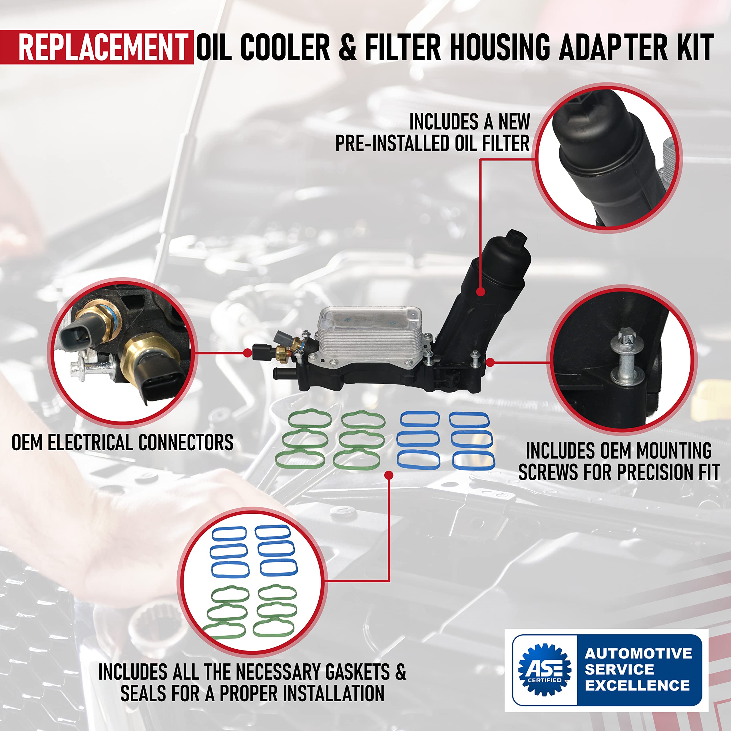 Engine Oil Cooler and Filter Housing Adapter Kit - Replaces 68105583AF, 68105583AE - Compatible with Chrysler, Dodge & Jeep 3.6L