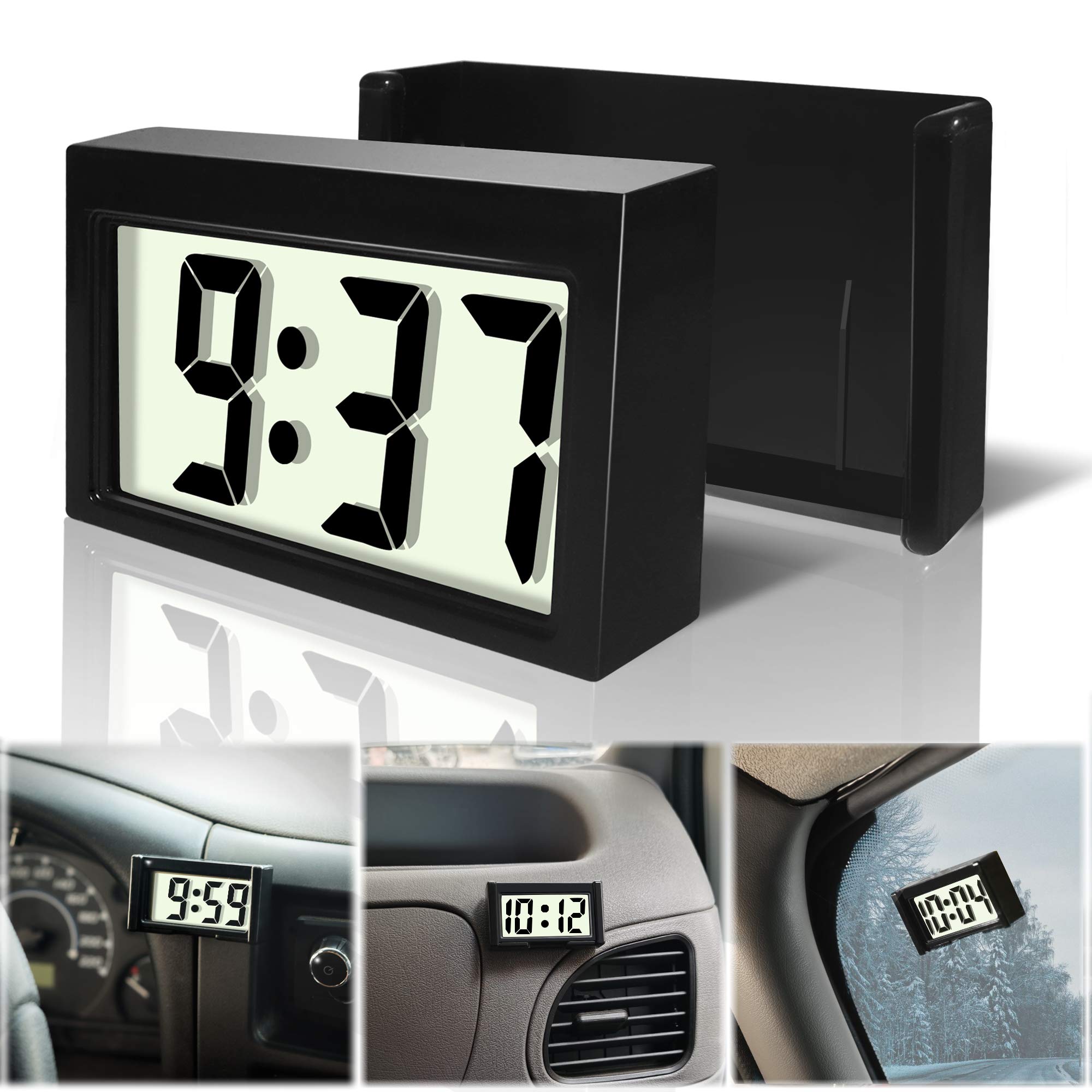 Betus Car Dashboard Digital Clock - Vehicle Adhesive Clock With Jumbo Lcd Time & Day Display - Mini Automotive Stick On Watch Fo