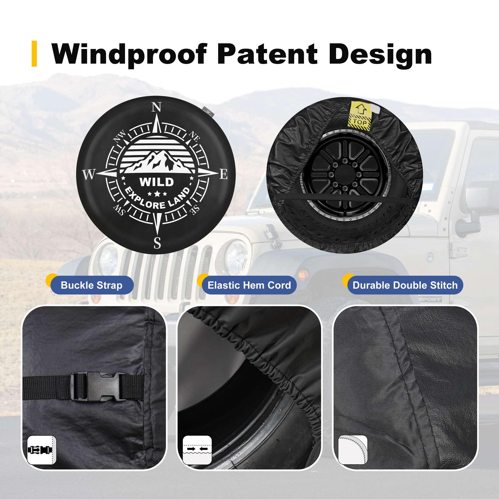 Explore Land 28-29.75 Inch Spare Tire Cover Fit Trailer, Rv, Suv, Truck, Tough Tire Wheel Soft Cover, Compass