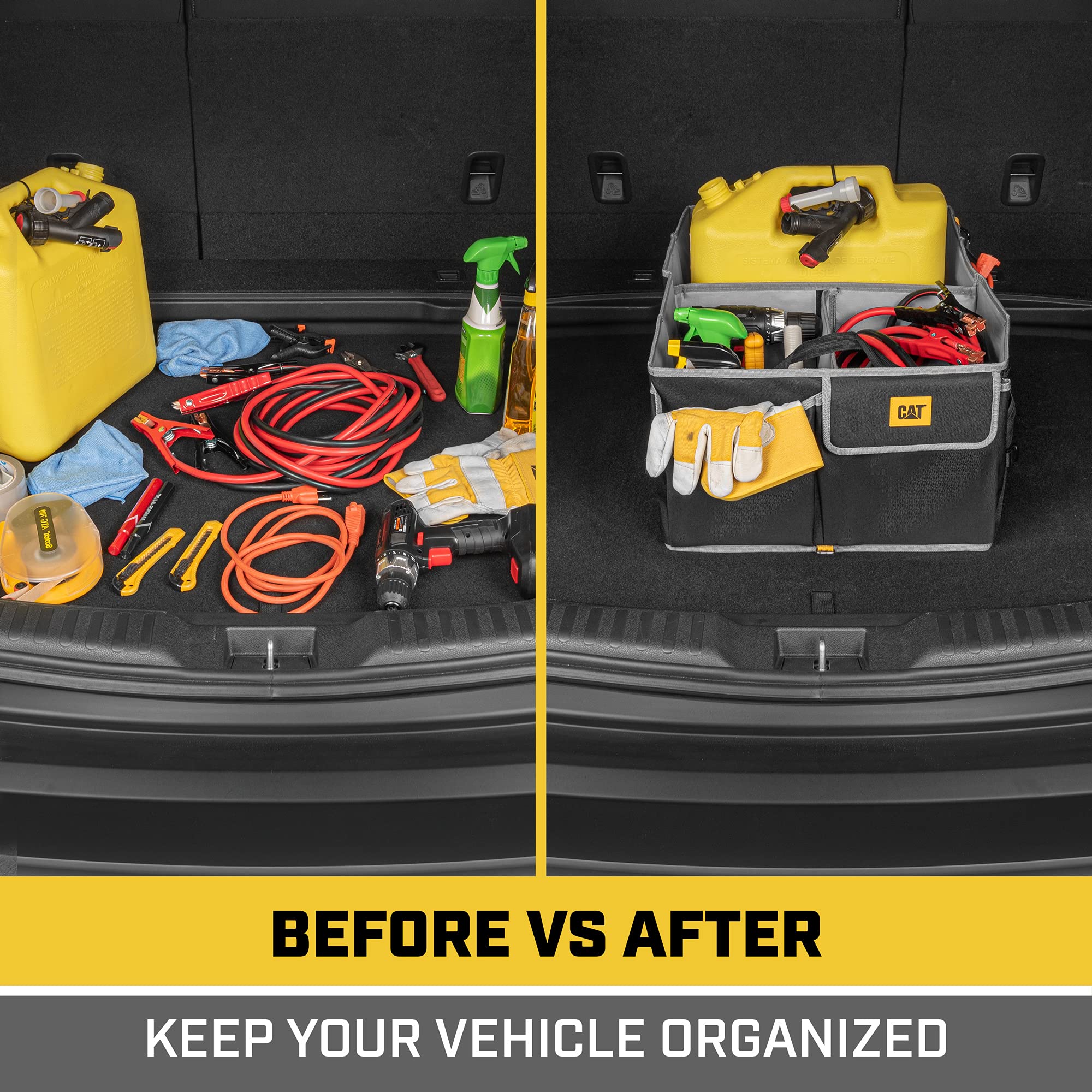 CAT FlexTrunk Car Trunk Organizer and Storage - Collapsible Multi-Compartment Convenient Heavy Duty, Fold Up for Easy Storage, A