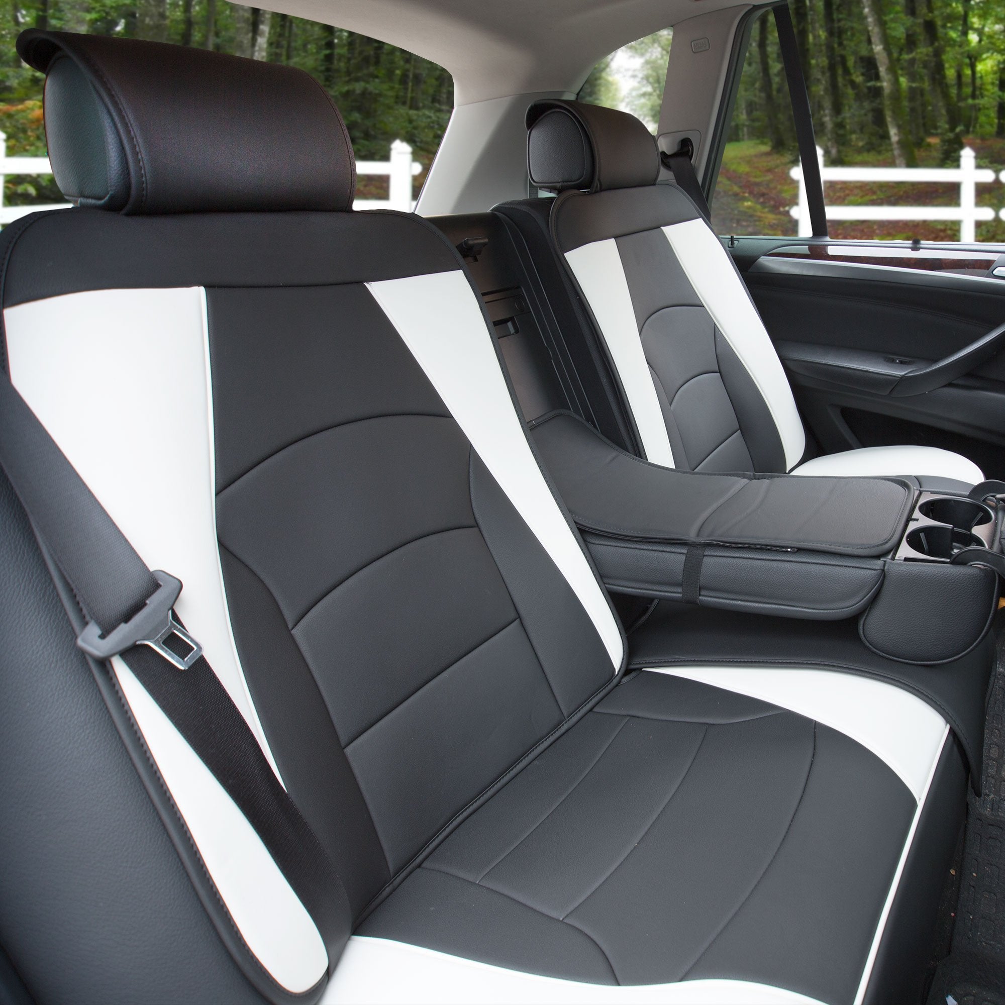 FH Group Ultra Comfort Highest Grade Faux Leather Full Set Cushion Pads Car Seat Covers for Front and Rear- Universal Fit for Ca