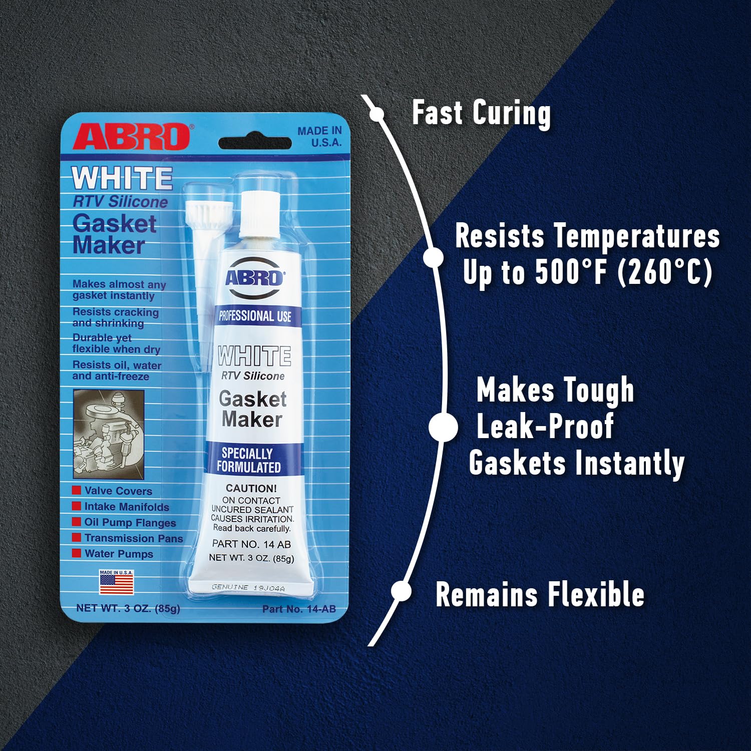 Abro White Rtv Silicone Instant Gasket Maker 3 Oz.