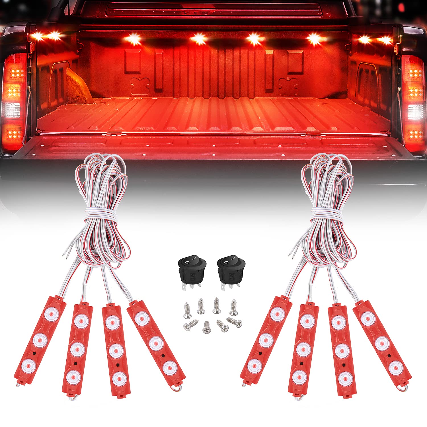 Nilight 8Pcs Truck Pickup Bed Light 24Led Red Cargo Rock Lighting Kits With Switch For Van Off-Road Under Car Side Marker Foot W