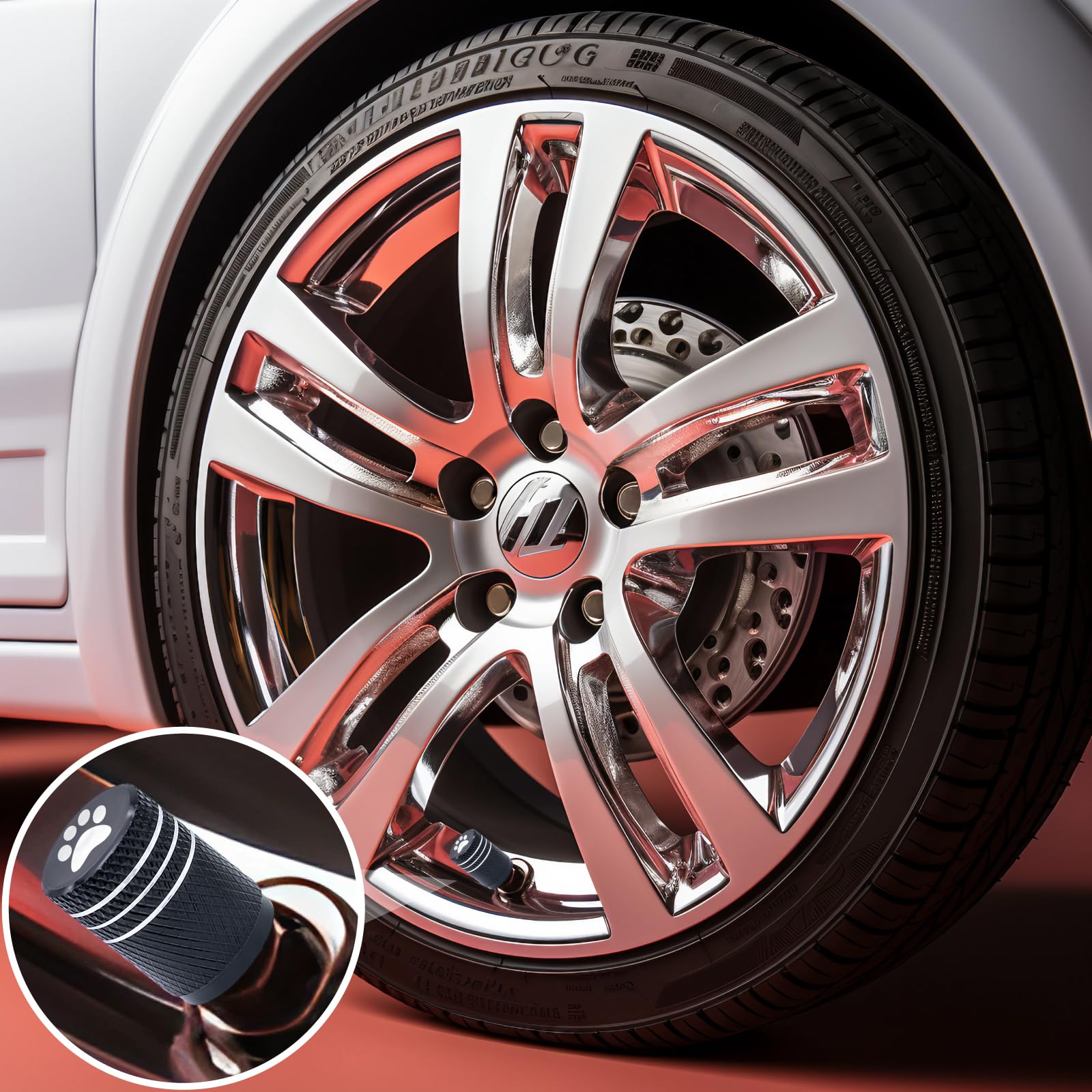 Meajoo 8Pcs Cat Dog Paw Tire Valve Stem Caps, Aluminum Air Caps Cover, With Plastic Liner Corrosion Resistant Leak-Proof, Univer