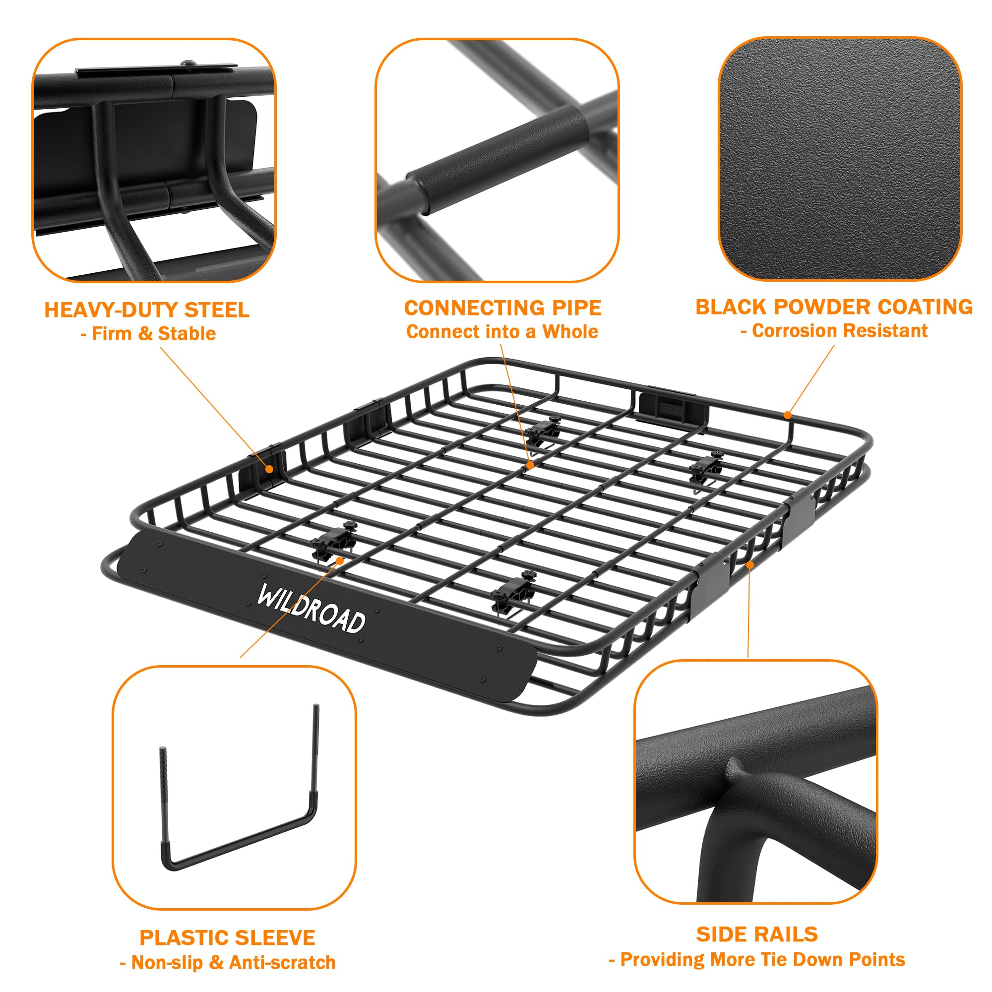 Wildroad Roof Rack Cargo Basket, Upgraded 4    Fence Wide Car Roof Basket Combo, 64''X 50''X 4'' Universal Roof Cargo Carrier Ba