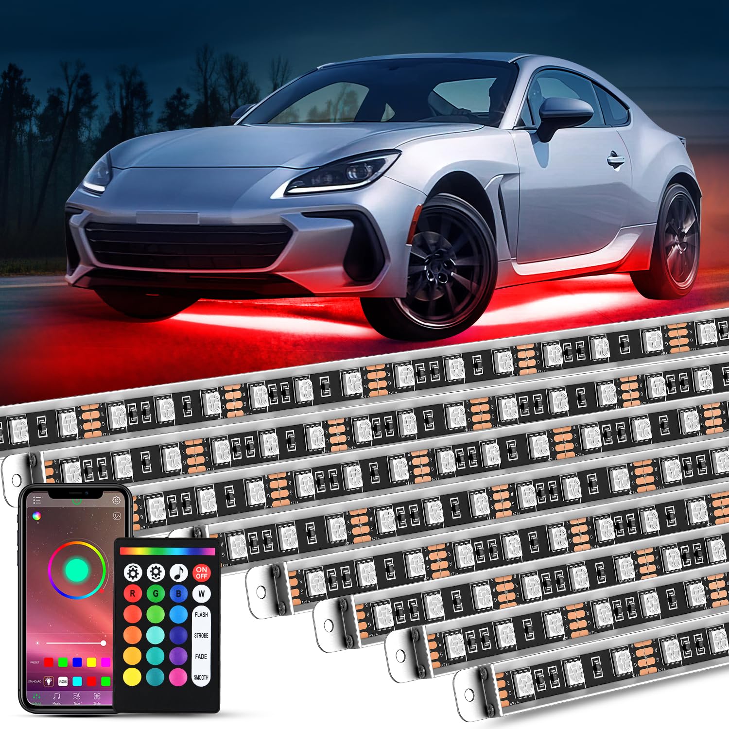 Nilight 8Pcs Aluminum Underglow Neon Accent Strip Lights 396 Leds Rgb Door Assist Multi Color Diy Sound Active Function Music Mo