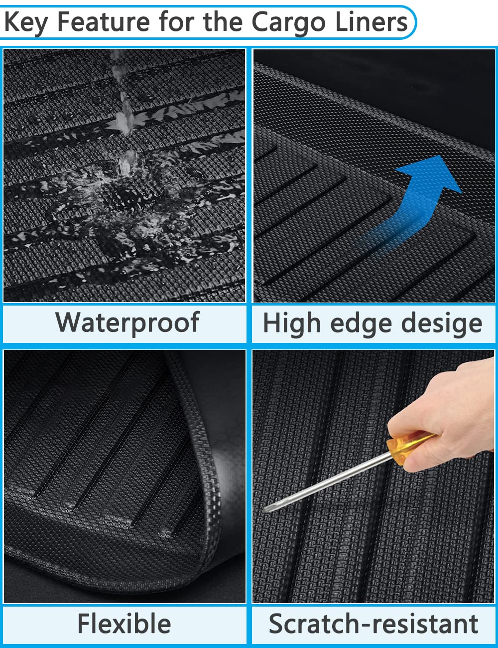 All Weather Rear Cargo Liners Trunk Tray Mats Protector Custom Compatible with 2020-2023 2024 2025 Model Y 5-Seats(Not for Junip