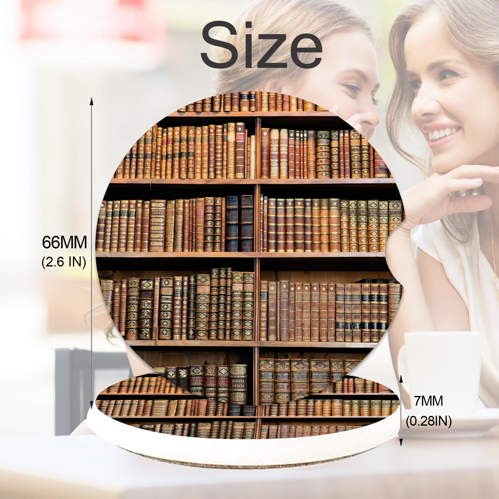 Old Books Library Car Coasters For Cup Holders, Car Accessories, 2 Pack Absorbent Ceramic Car Cup Holder Coasters For Drinks, Fo