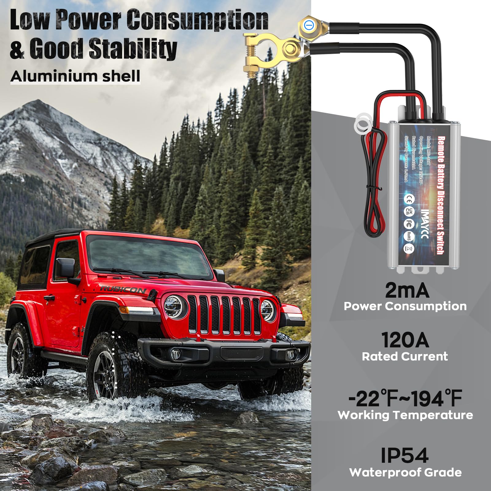 IMAYCC Battery Kill Switch for Car 12V 120A, Remote Battery Disconnect Switch Top Post, Car Anti Theft Kill Switch, Cut Off Shut