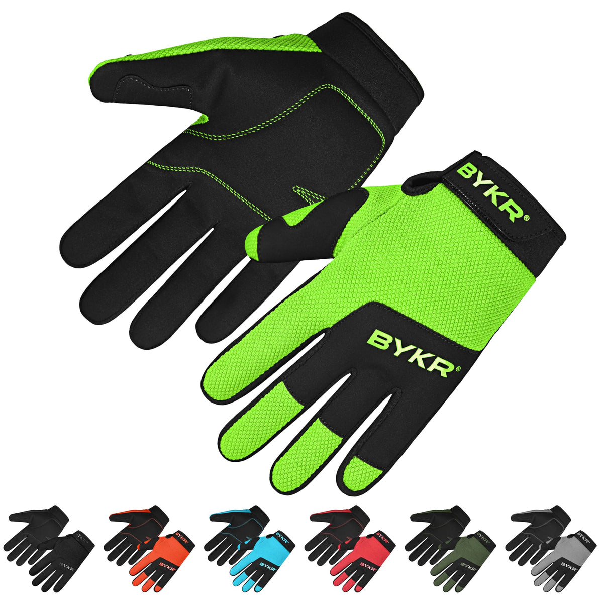 Bykr All-Weather Motorcycle Gloves For Men & Women - Protection For Dirt Bike, Bmx, Mx, And Atv Riding - Fl Green S