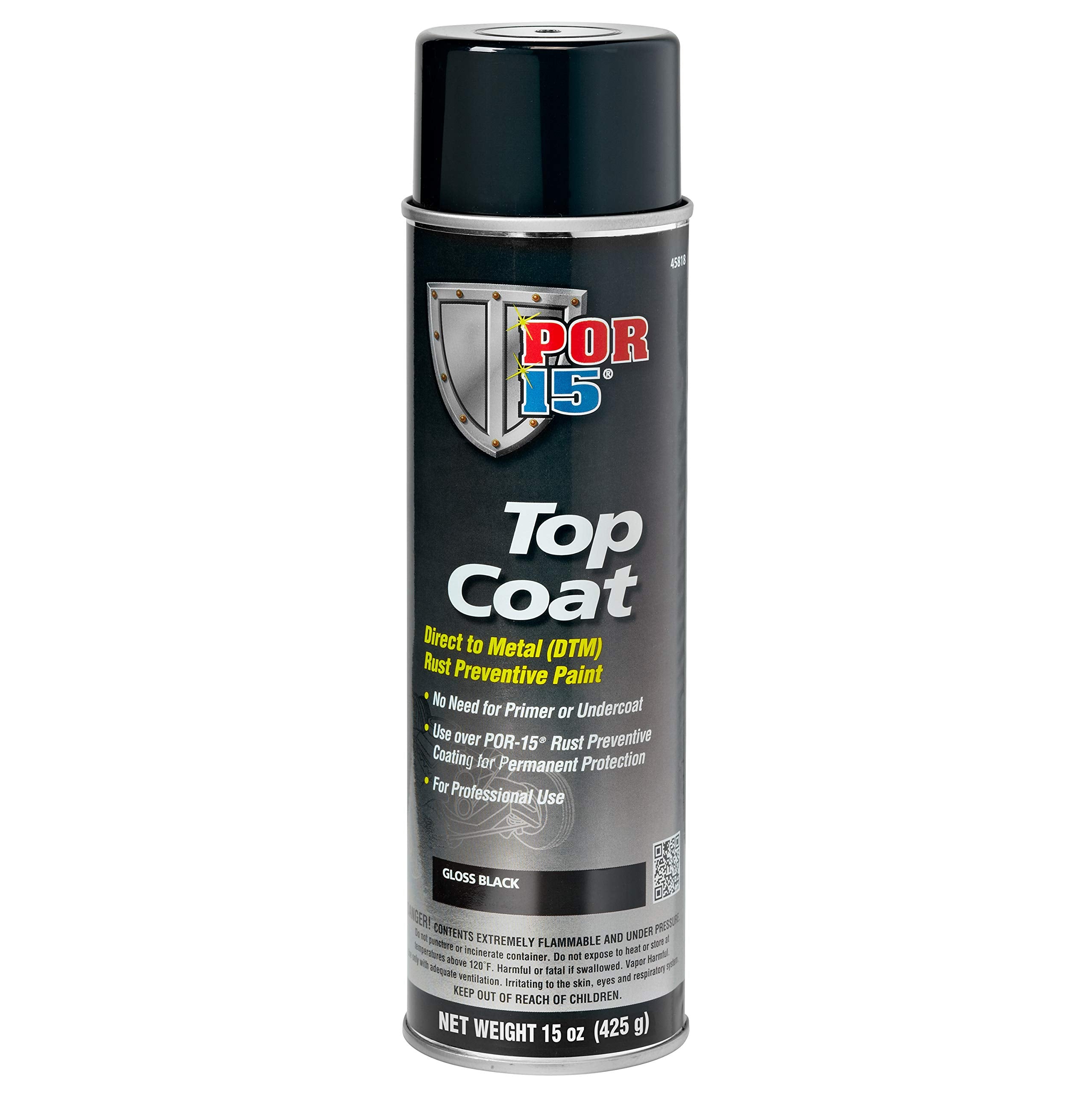 Por-15 Top Coat Spray Paint, Direct To Metal Paint, Long-Term Sheen And Color Retention, 15 Fluid Ounces, Gloss Black