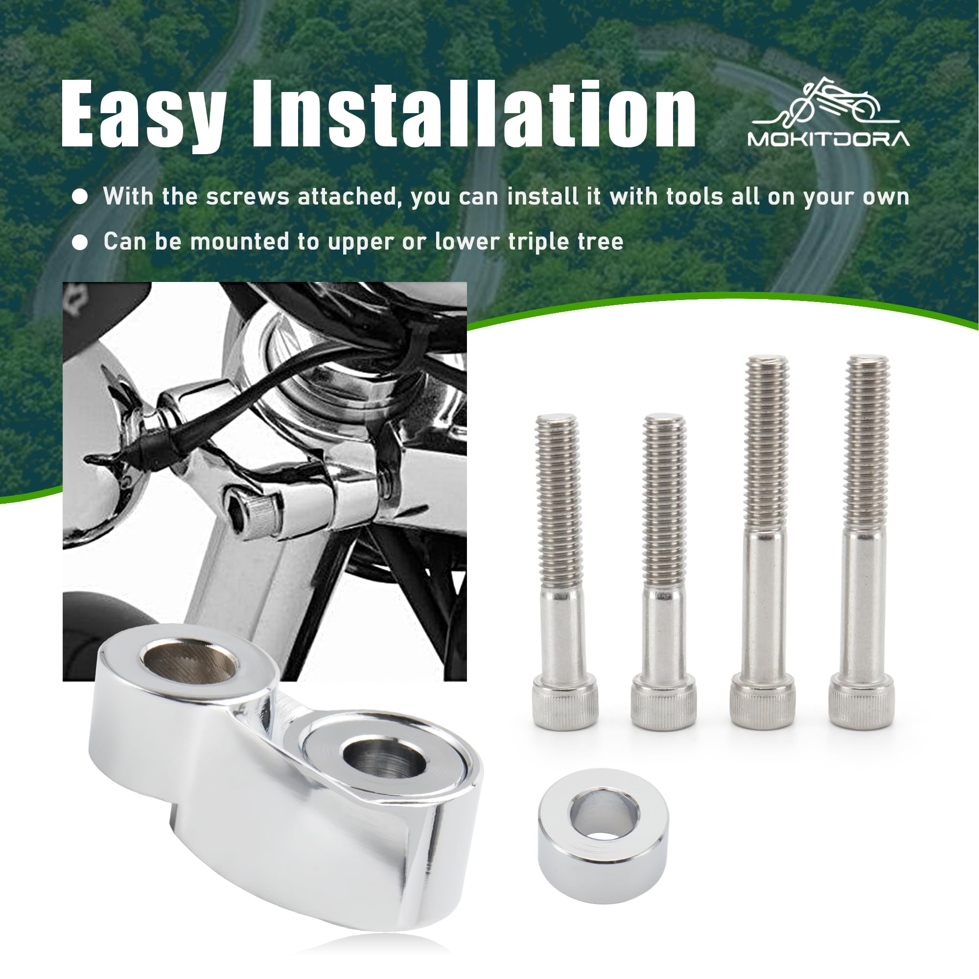 Mokitdora Dyna Sportster Front Turn Signal Relocation Kit 39Mm-49Mm Tubes Compatible With Harley Sportster Xl883 1200 Dyna Glide Fxr, Chrome