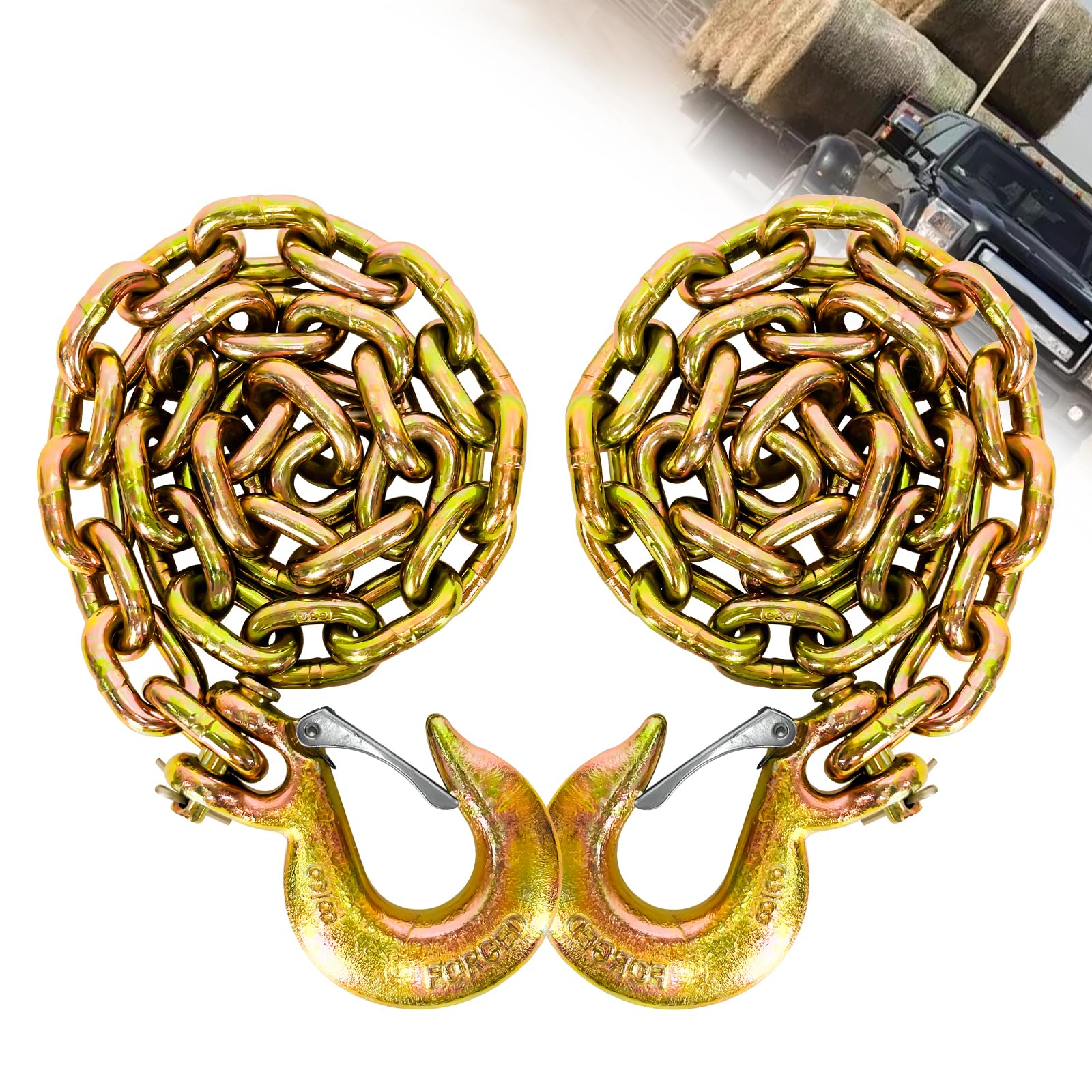 3/8'' Trailer Safety Chains G80 Trailer Chains Tow Chains With G70 Clevis Safety Hooks 35'' Length 27000 Lbs Break Strength 7100