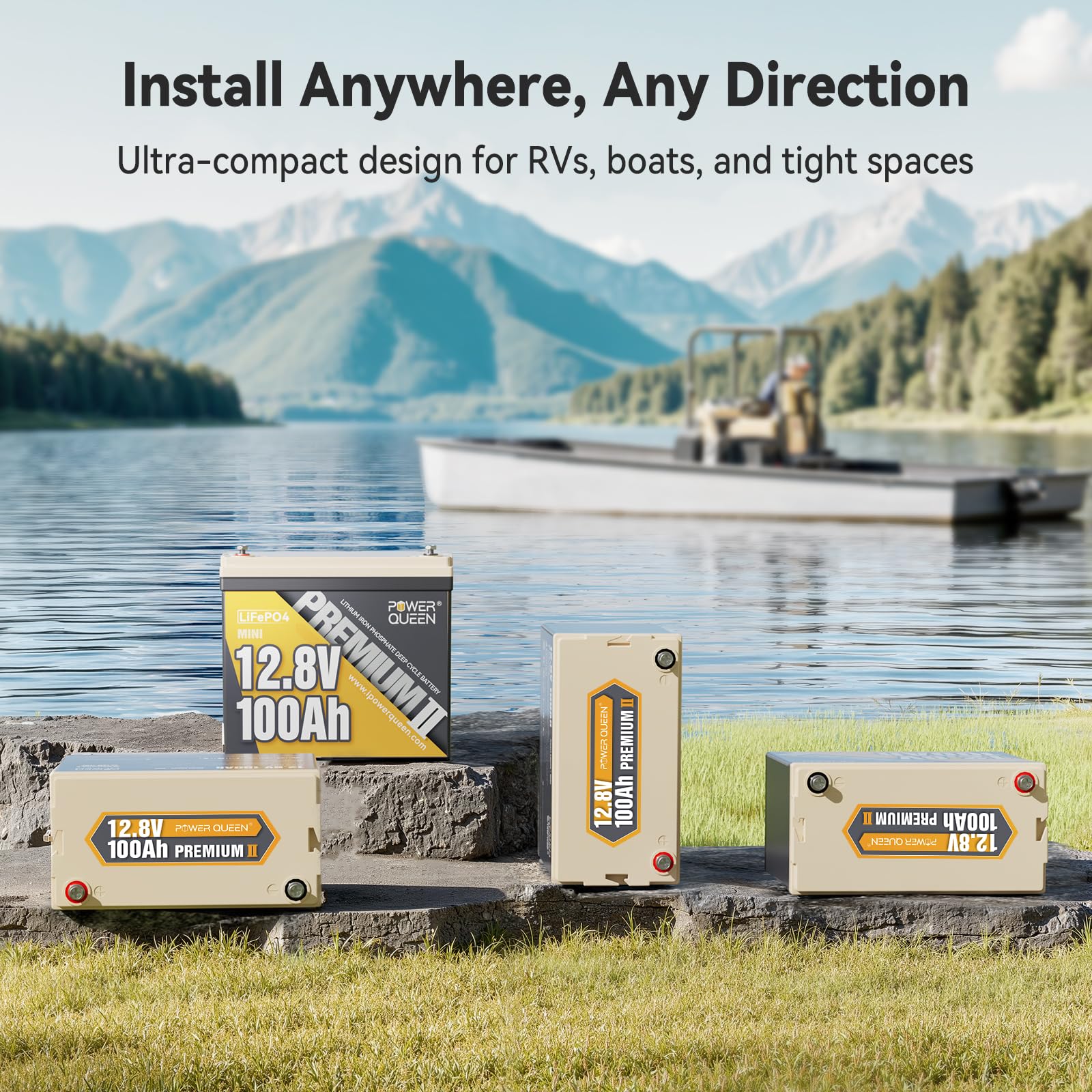 Power Queen 12V 100Ah Mini Lifepo4 Lithium Battery, Deep Cycle Battery With Upgraded 100A Bms, Max 1280W Energy, Up To 15000 Cycles & 10-Year Lifespan For Rv, Solar, Trolling Motor & Camping