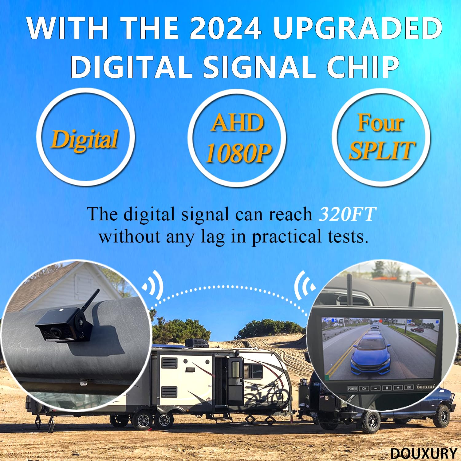 Wireless Rv Backup Camera For Trailer Truck Camper Digital Rear Side View Cameras & Hd 1080P 4 Splits 7'' Dvr Screen With Adapte