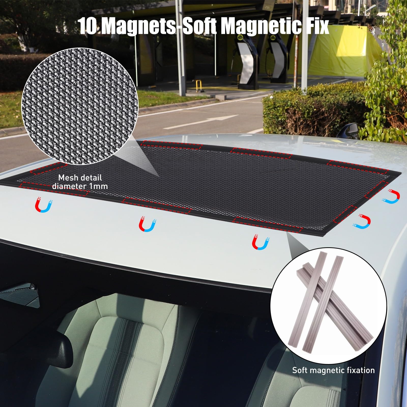 Kaskawise Car Sunroof Sun Shade,Magnetic Screen Breathable Mesh Cover For Camping & Parking,Quick Install Uv Protection Screen F