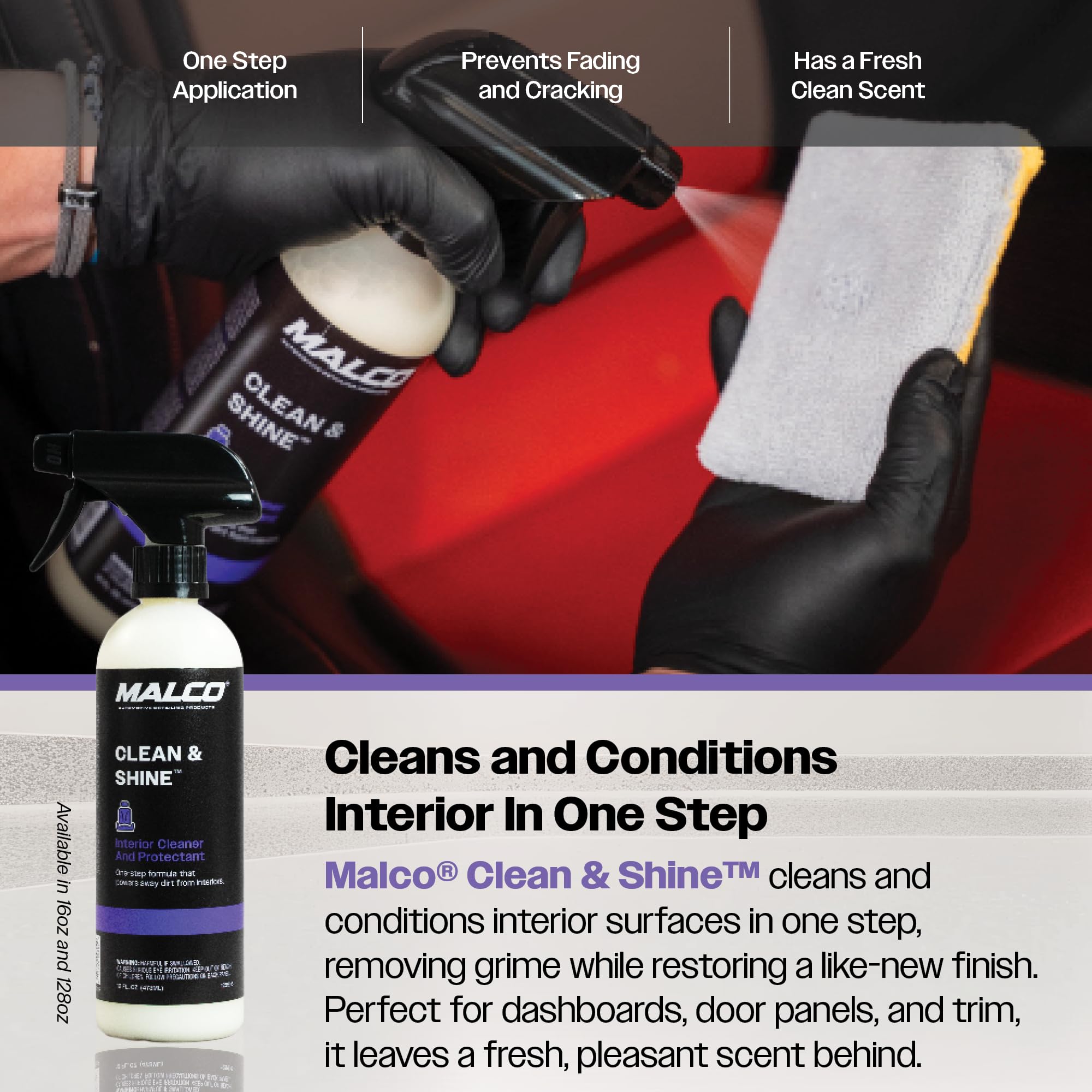 Malco Clean & Shine Interior Car Cleaner And Dressing - Restore Leather, Plastic And Vinyl Surfaces In Your Vehicle/Clean, Condi