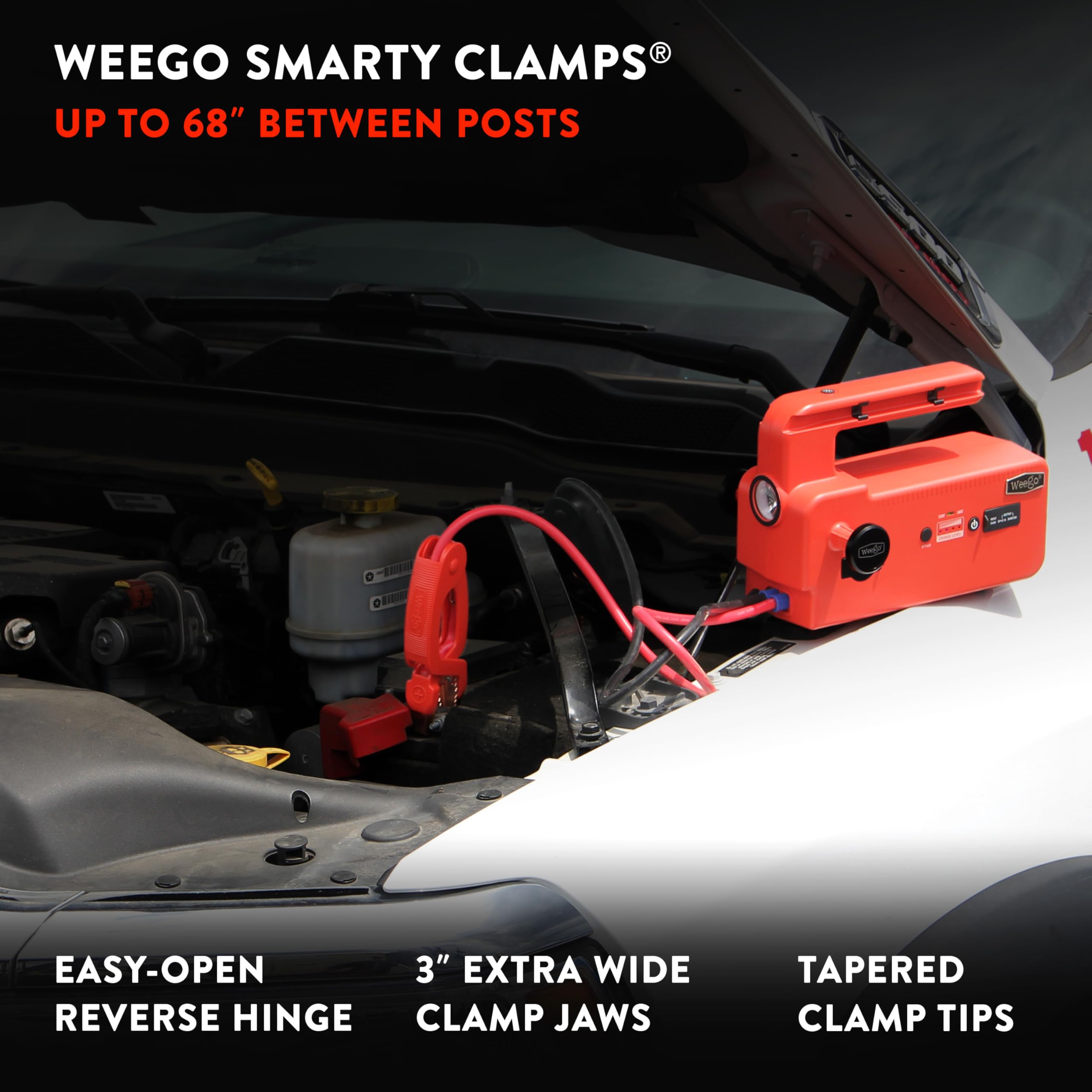 Weego 120 12-Volt Portable Lithium Jump Starter With Patented Smarty Clamps, 1200 Cranking / 5000 Peak Amps For All Gasoline And Up To 15-Liter Diesel Engines (C120)