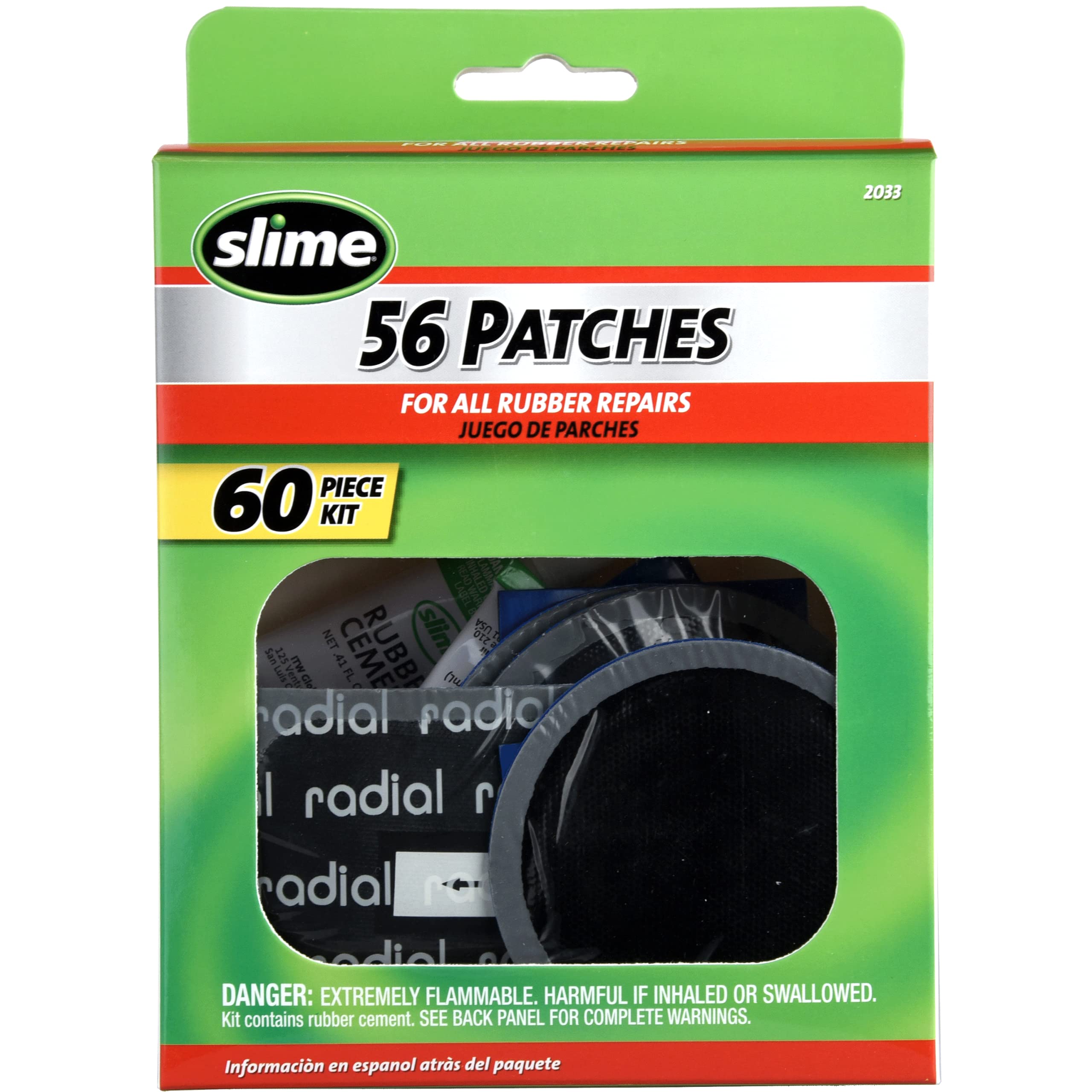 Slime 2033 Rubber Patch Kit, Patches With Glue, Storeage Box Included (56 Patches, Scuffer, Glue)