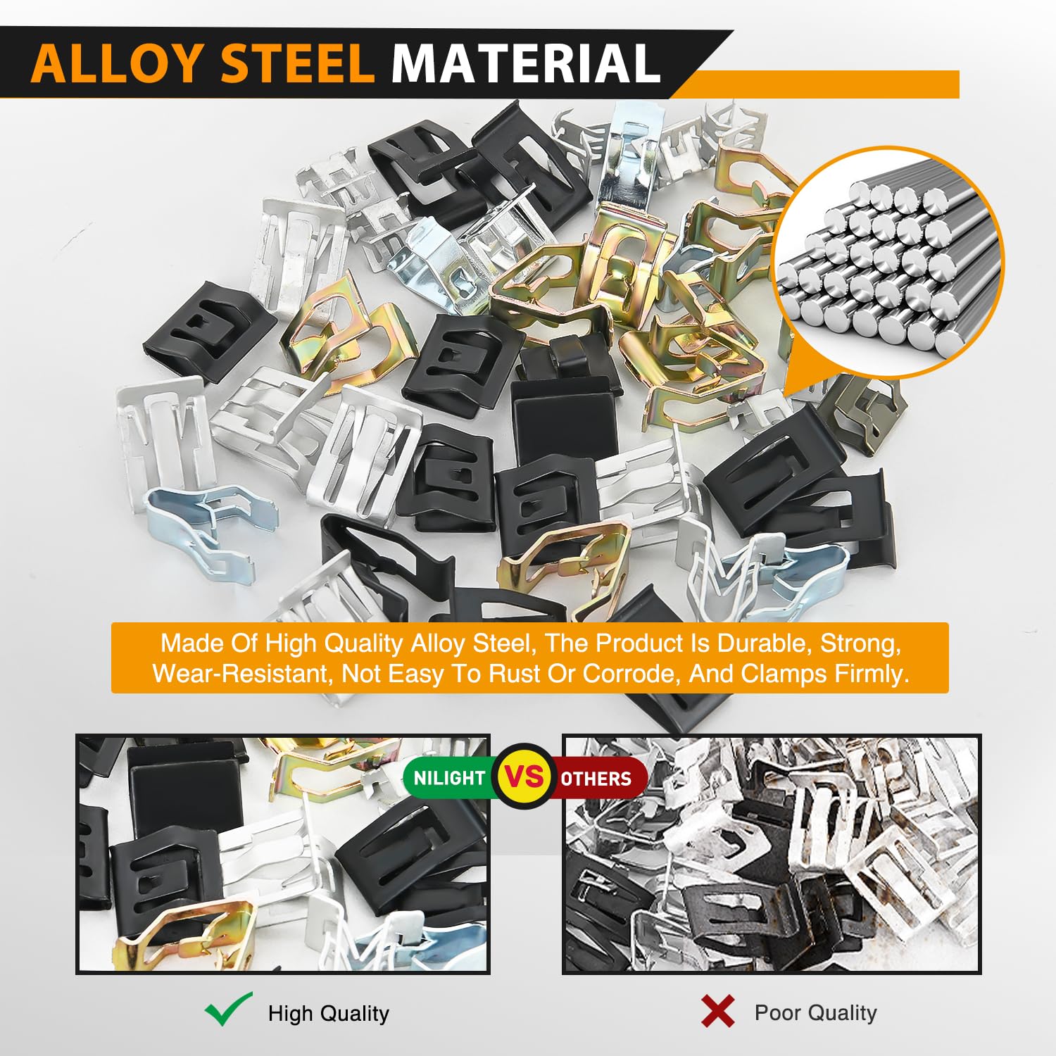 Gooacc 100Pcs 10 Sizes Metal Trim Clip Spring Moulding Clip Universal Auto Body Fastener Clip Compatible With Gti, Jetta, Passat