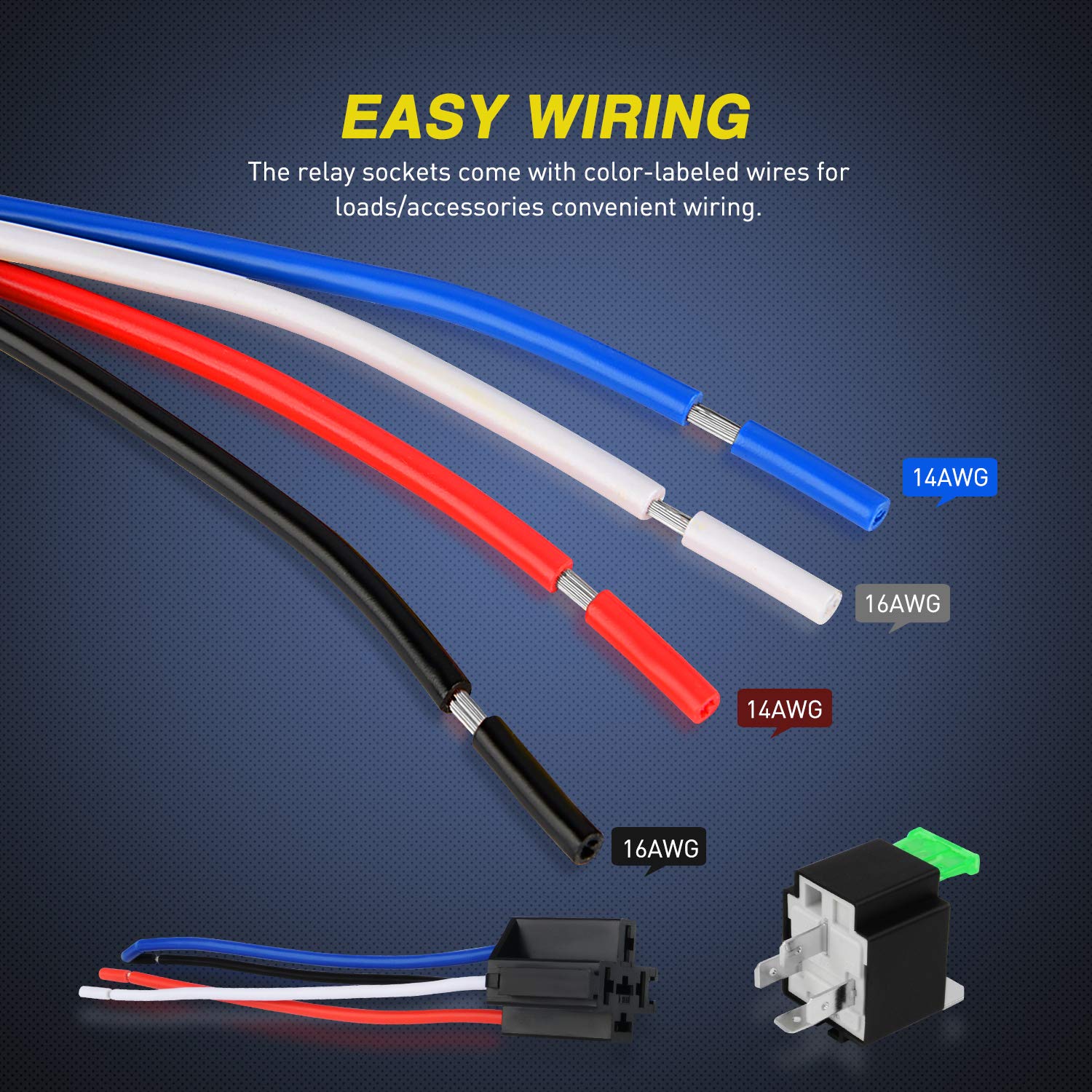 Nilight 50023R 5 Pack 30A Fuse Relay Car Truck Socket Kit-30A Switch Harness Set-12V Dc 4-Pin Spst Automotive 14 Awg Hot Wires-Auto Switches & Starters S