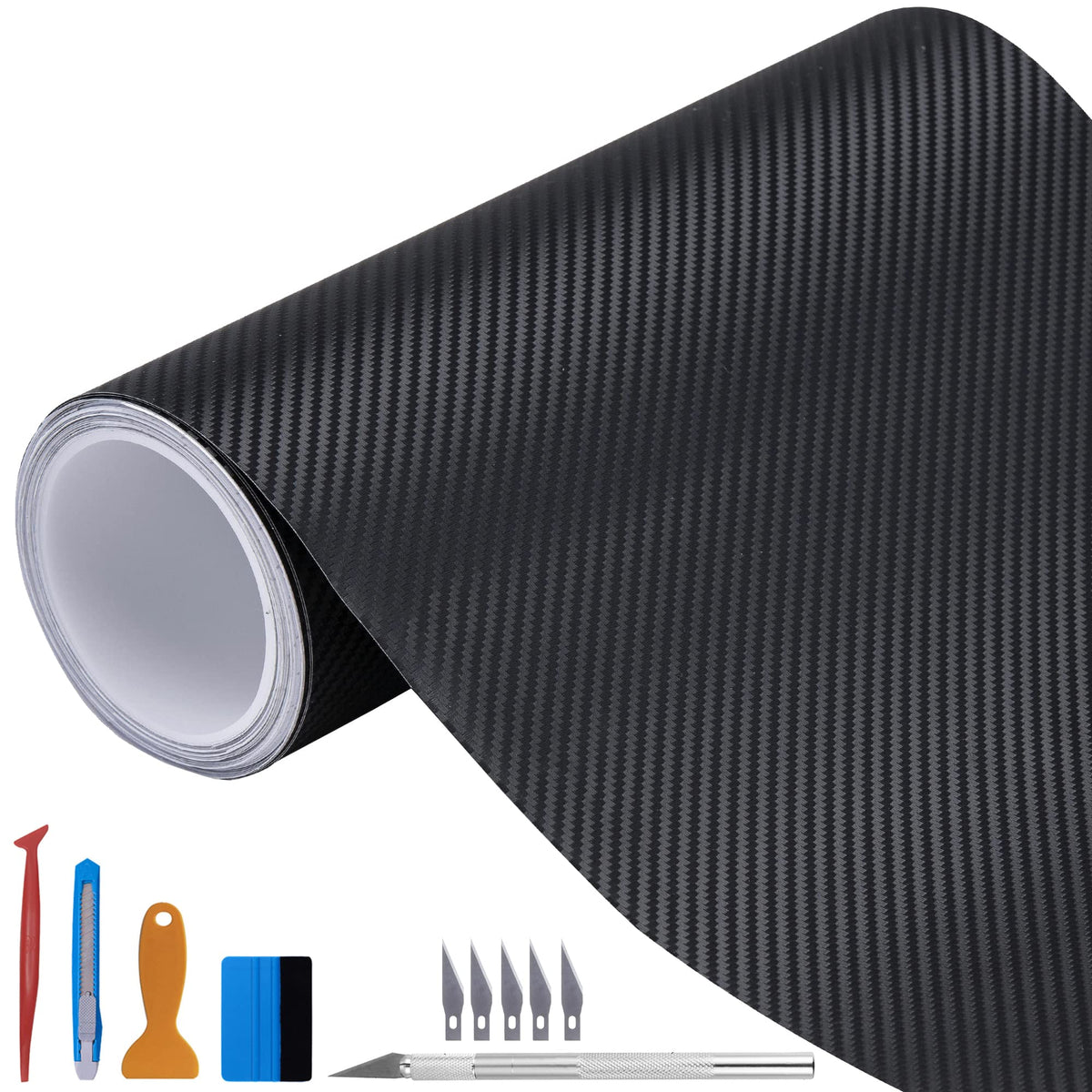 Lzlrun 3D Black Carbon Fiber Vinyl Wrap Roll With Air Release - Outdoor Rated For Automotive Use - 4Ft X 10Ft