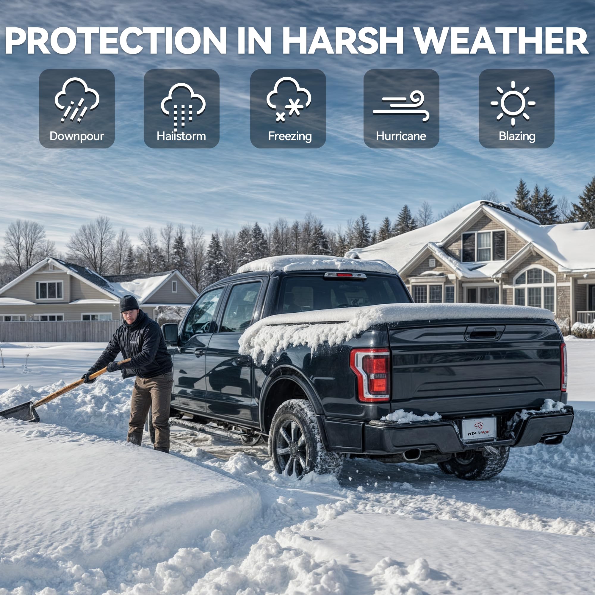 Yitamotor Frp Hard Tri-Fold Truck Bed Tonneau Cover Fits For Toyota Tacoma 2024 2025 6 Ft Bed With Deck Rail System (Excl. Trail