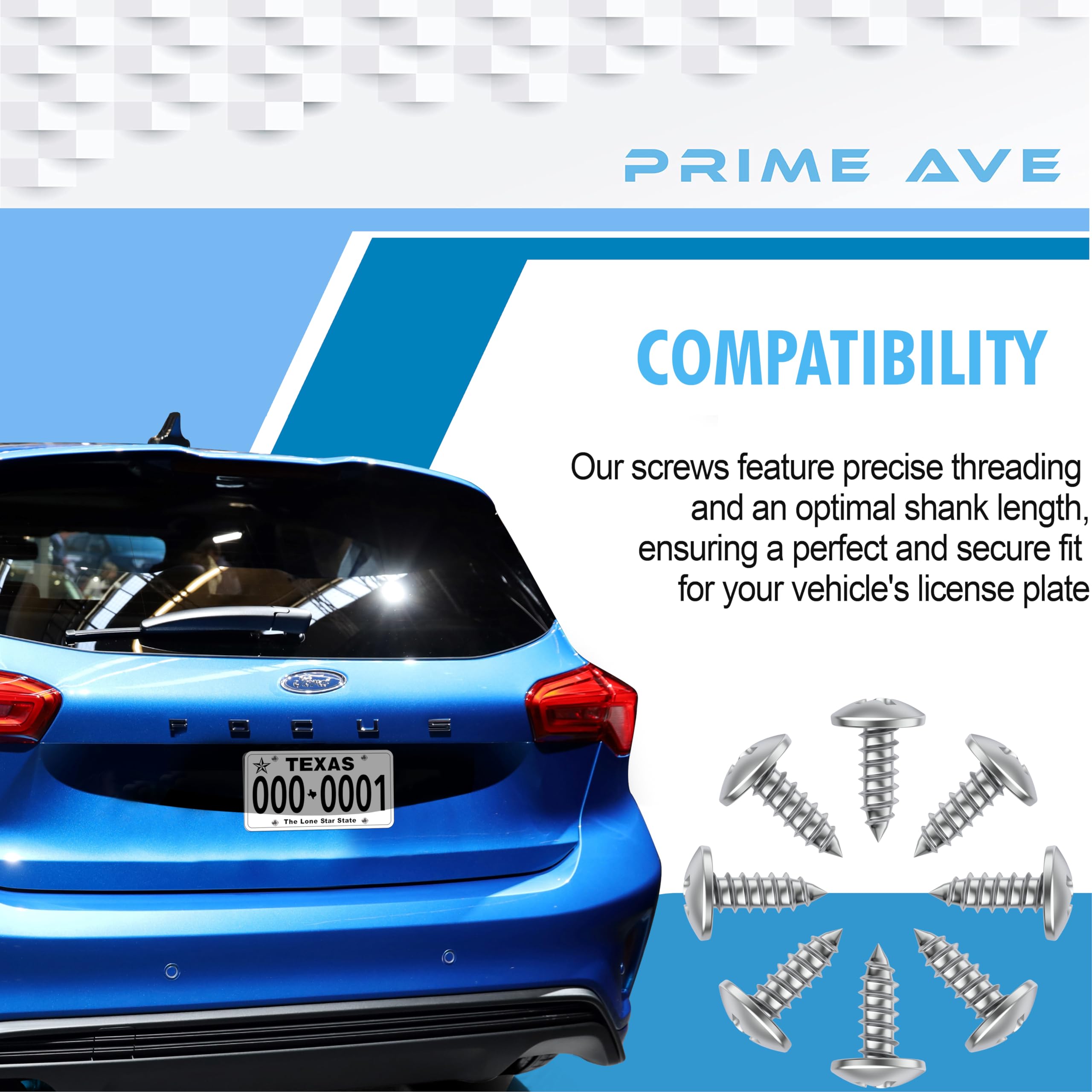 Prime Ave Stainless Steel License Plate Screws For License Plates, Frames, Covers - Durable & Rust Proof Licence Plate Screw Set