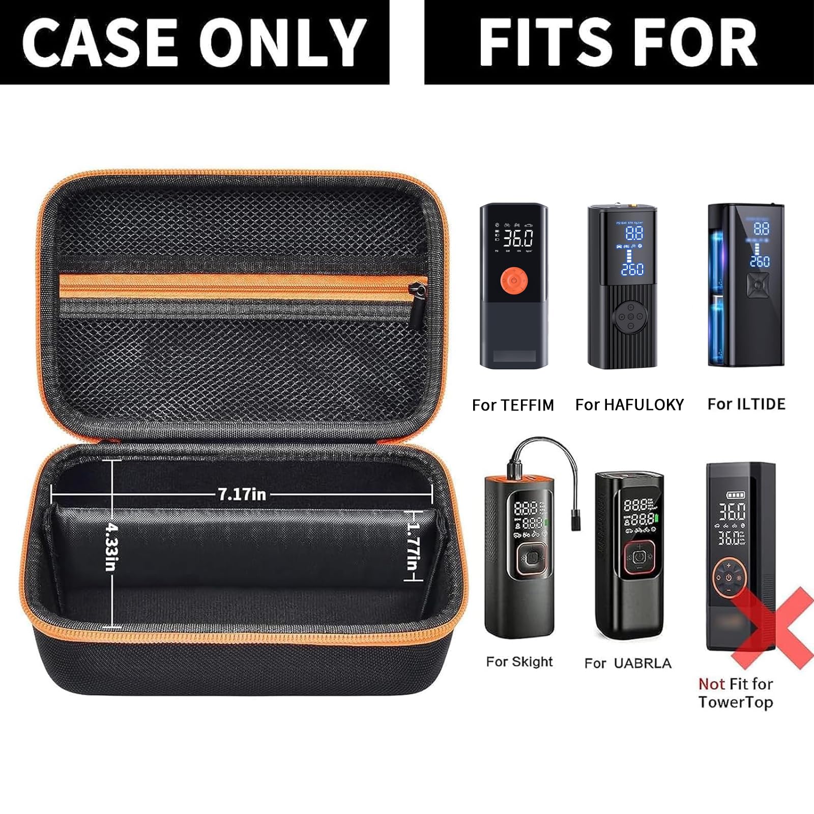 Case Compatible With Skight/For Uabrla Tire Inflator Portable Air Compressor, Car Air Pump Storage Holder For Air Tube, Adapter, Air House, Connector And Accessories (Box Only)-Black