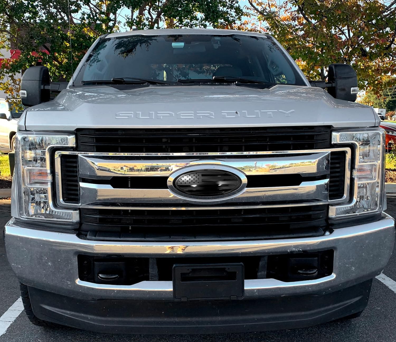 Sadkunf 12 Inch Emblem Overlay Replacement For Ford F250 F350 Super Duty Front Grille Tailgate Rear Aluminum Overlay American Black Flag Emblem Sticker (12" Black)