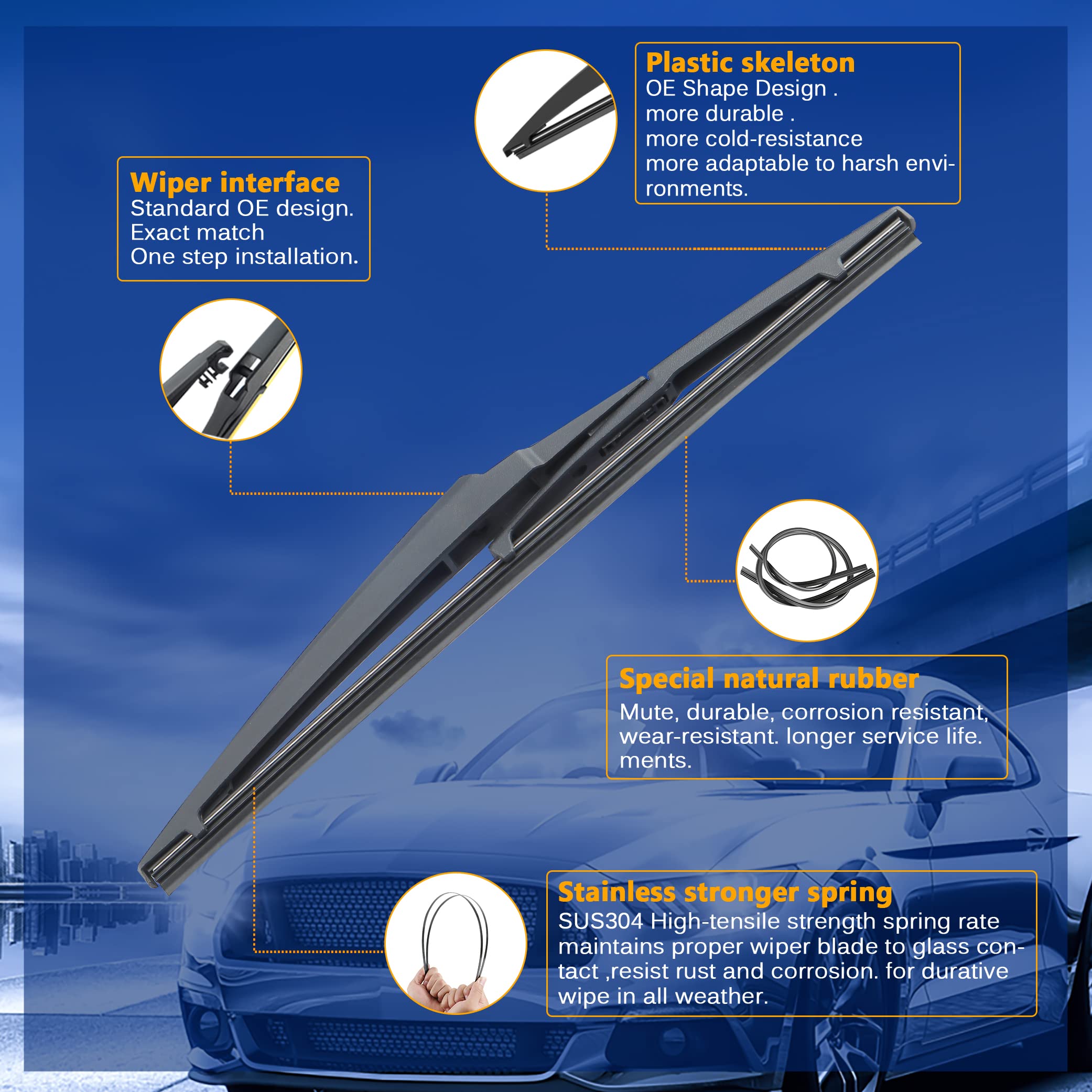 Raintok Windshield Wiper Blades Replacement For Toyota Yaris 2007 2008 2009 2010 2011 Original Factory Quality Front Rear Wipers