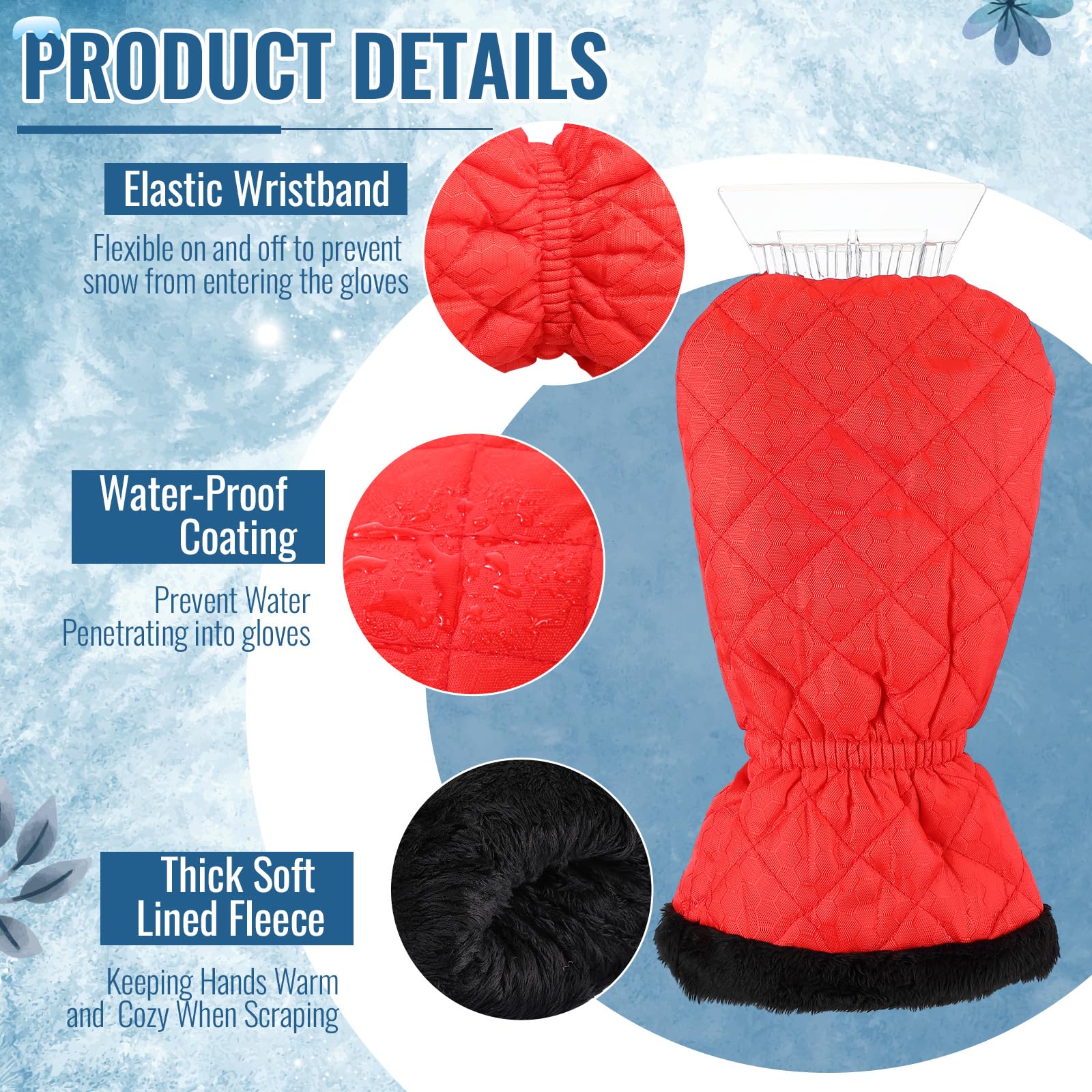 WILLBOND Ice Scraper with Glove Waterproof Ice Scrapers for Car Windshield No Scratch Comfortable Removal Snow Mitt Glove Windpr