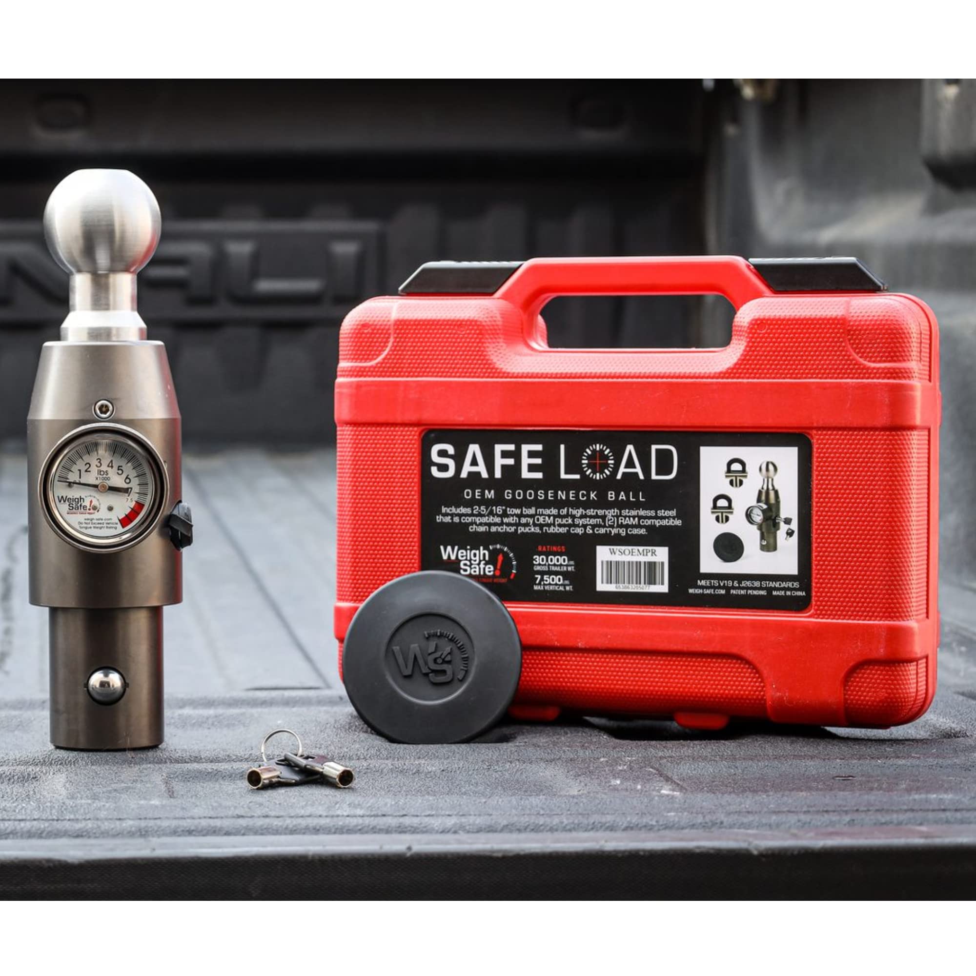 Weigh Safe Gooseneck Insert Ball with Tongue Weight Gauge - 30,000 LBS Rating, 2-5/16" Stainless Steel Tow Ball