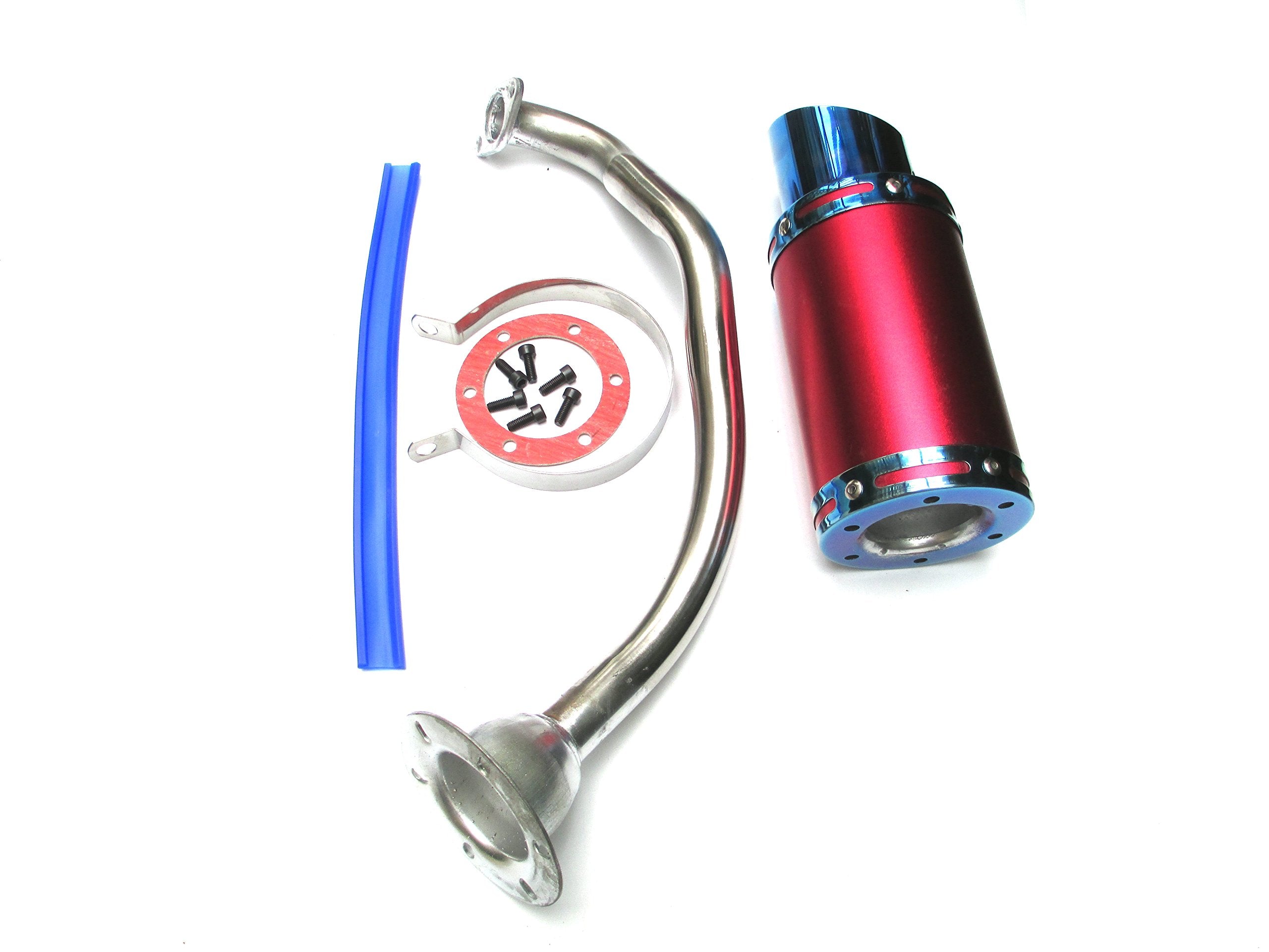 Usonline911 High Performance Exhaust System Muffler For Gy6 50Cc-400Cc 4 Stroke Scooters Atv Go Kart (Red&Blue)