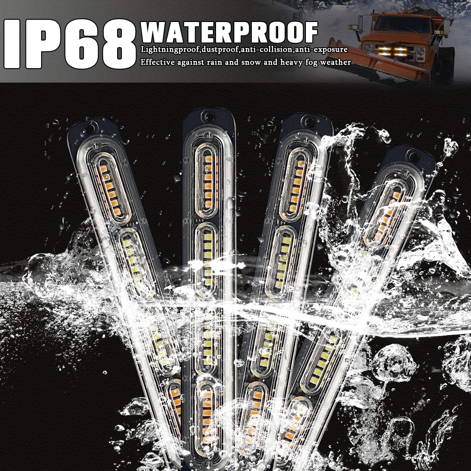 Xtauto Led Emergency Strobe Light 24-Led Amber White Amber Ultra-Thin Surface Mount Flashing Warning Beacon Hazard Construction