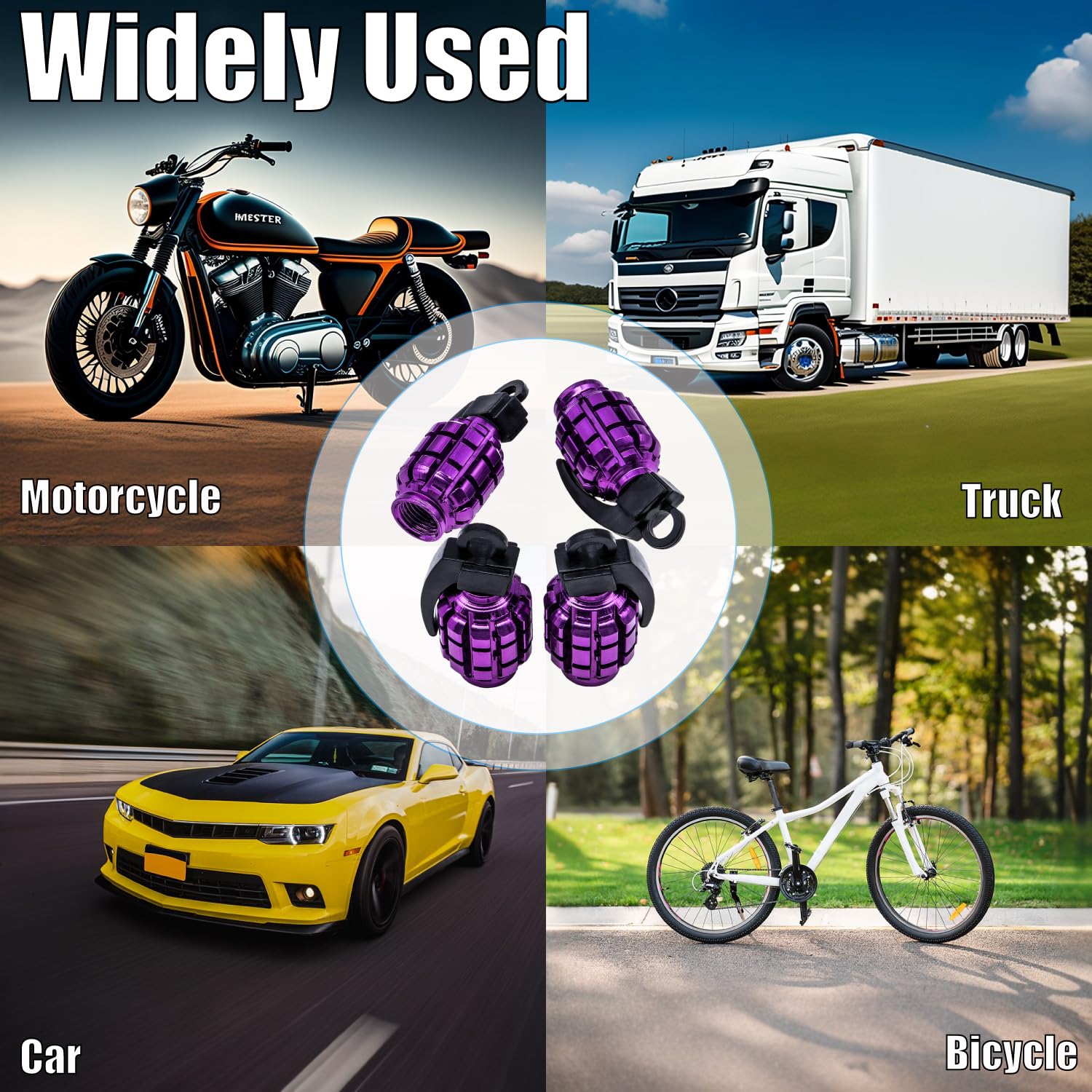 Meajoo 4 Pcs Chrome Grenade Tire Valve Stem Caps, Stainless Steel Tire Valve Caps Wheel Valve Caps For Cars,Trucks, Suv, Motorcy