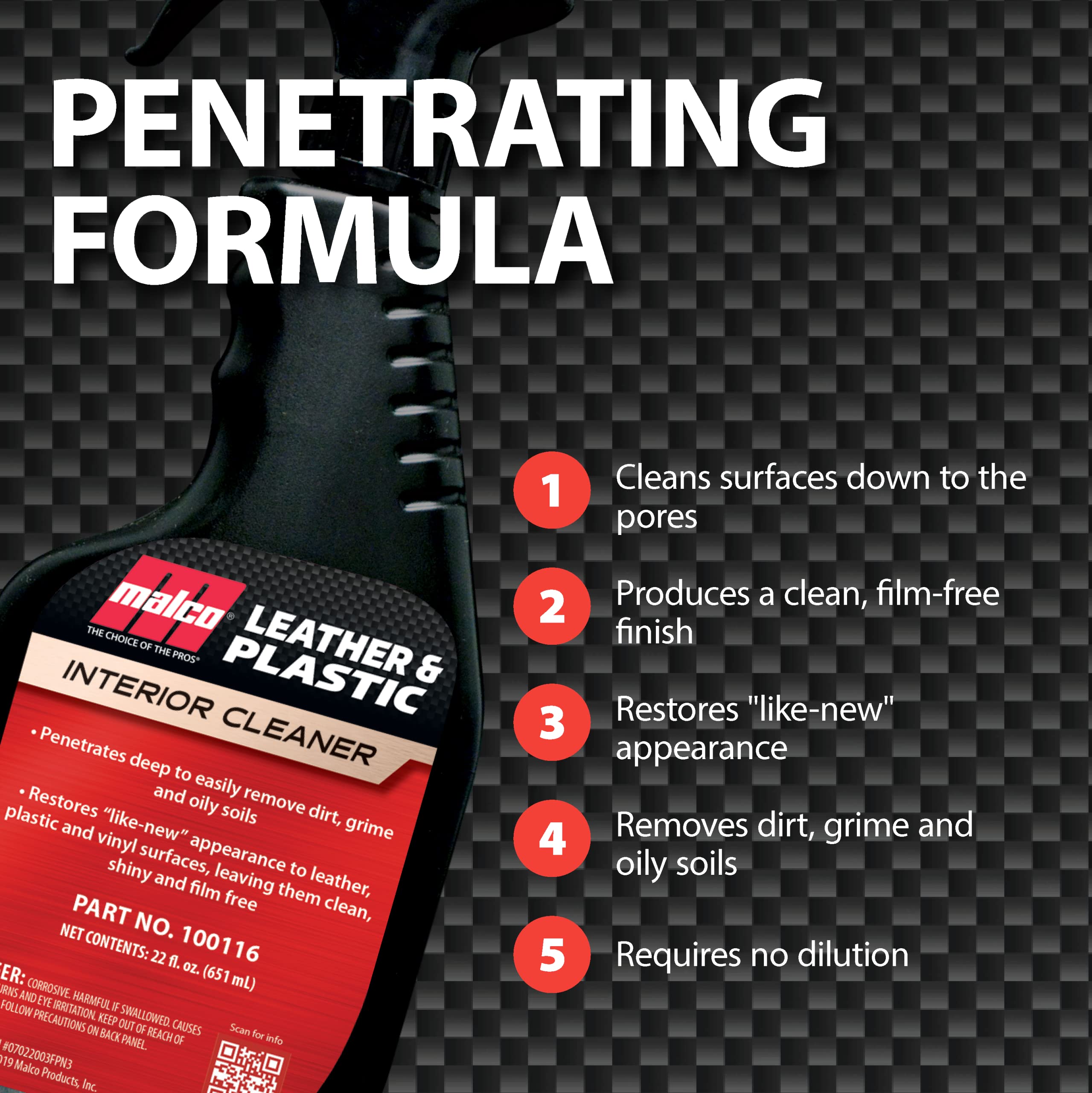 Malco Leather & Plastic Cleaner - Penetrates Deep to Remove Dirt, Grime and Oily Soils/Restores Leather, Plastic and Vinyl/Leave