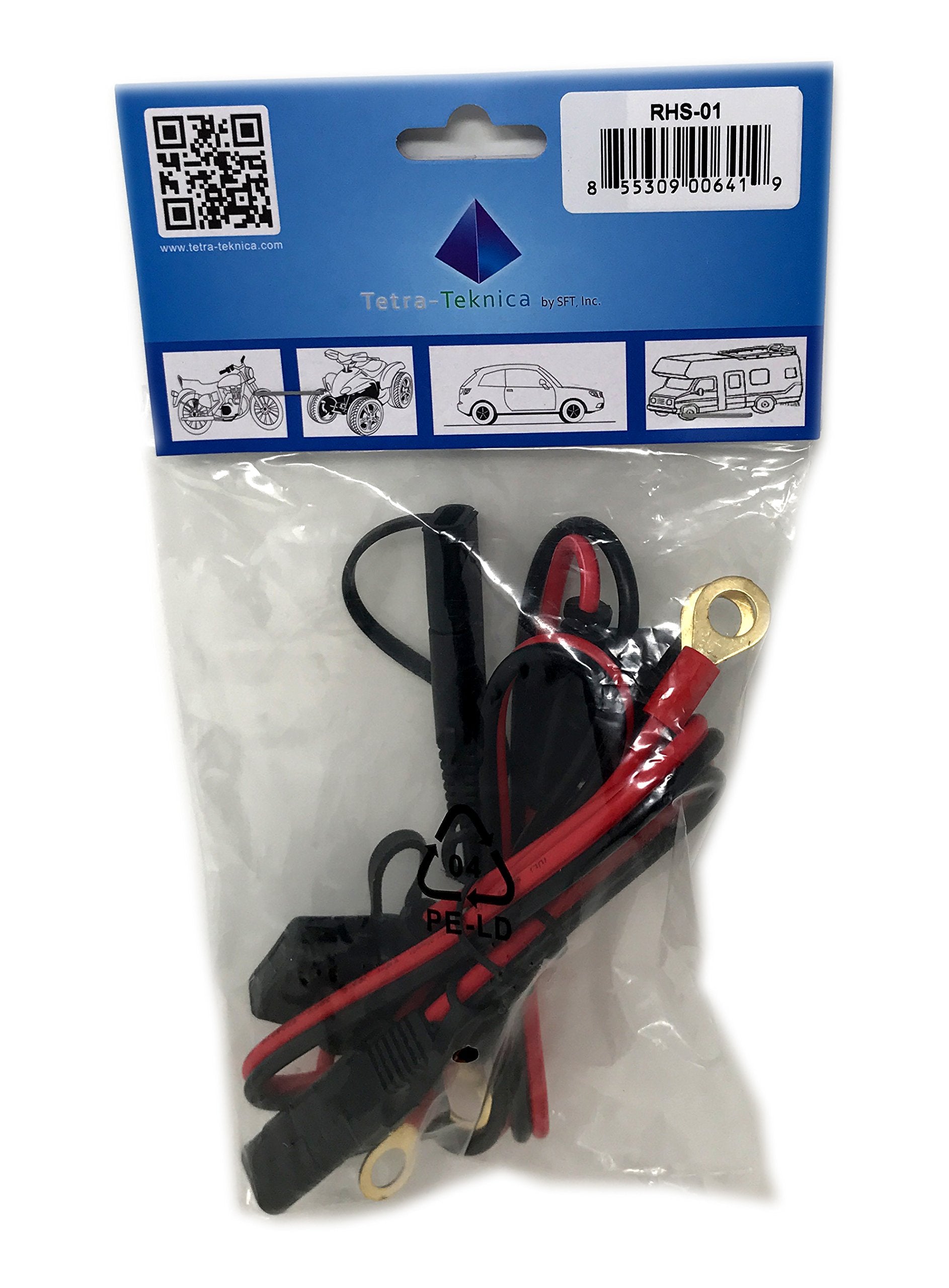 Tetra-Teknica MotoBasics Series RHS-01 12V Ring Terminal Harness with Black Fused 2-Pin Quick Disconnect Plug, 2 Feet, 16 Gauge