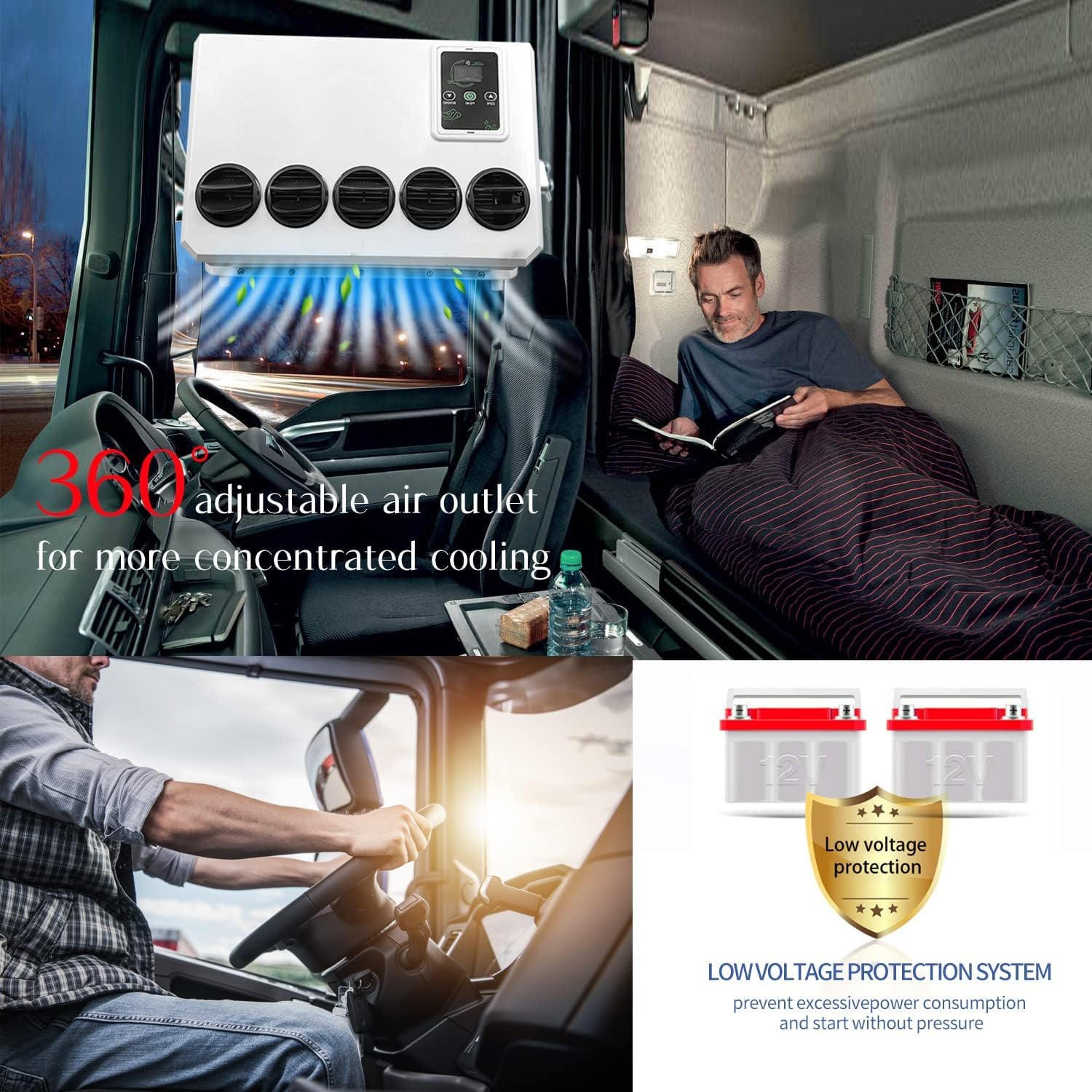 Universal Split Air Conditioner New Energy Electric Automotive Ac Unit 12V 6600 Btu For Truck, Semi Trucks, Rv,Van, Camper Van(White)